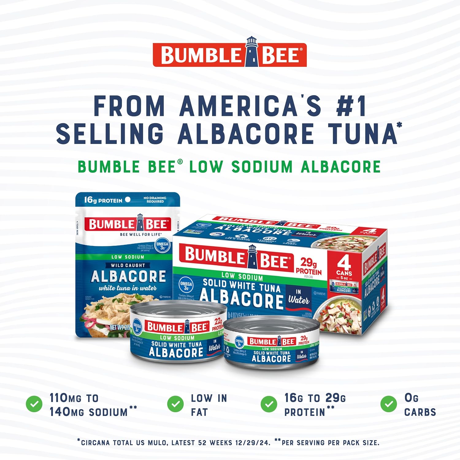 Bumble Bee Low Sodium Solid White Albacore Tuna in Water, 5 oz Can (Pack of 12) - Wild Caught Tuna - 29g Protein per Serving, High in Omega-3s - Non-GMO Project Verified, Gluten Free, Kosher - Image 4