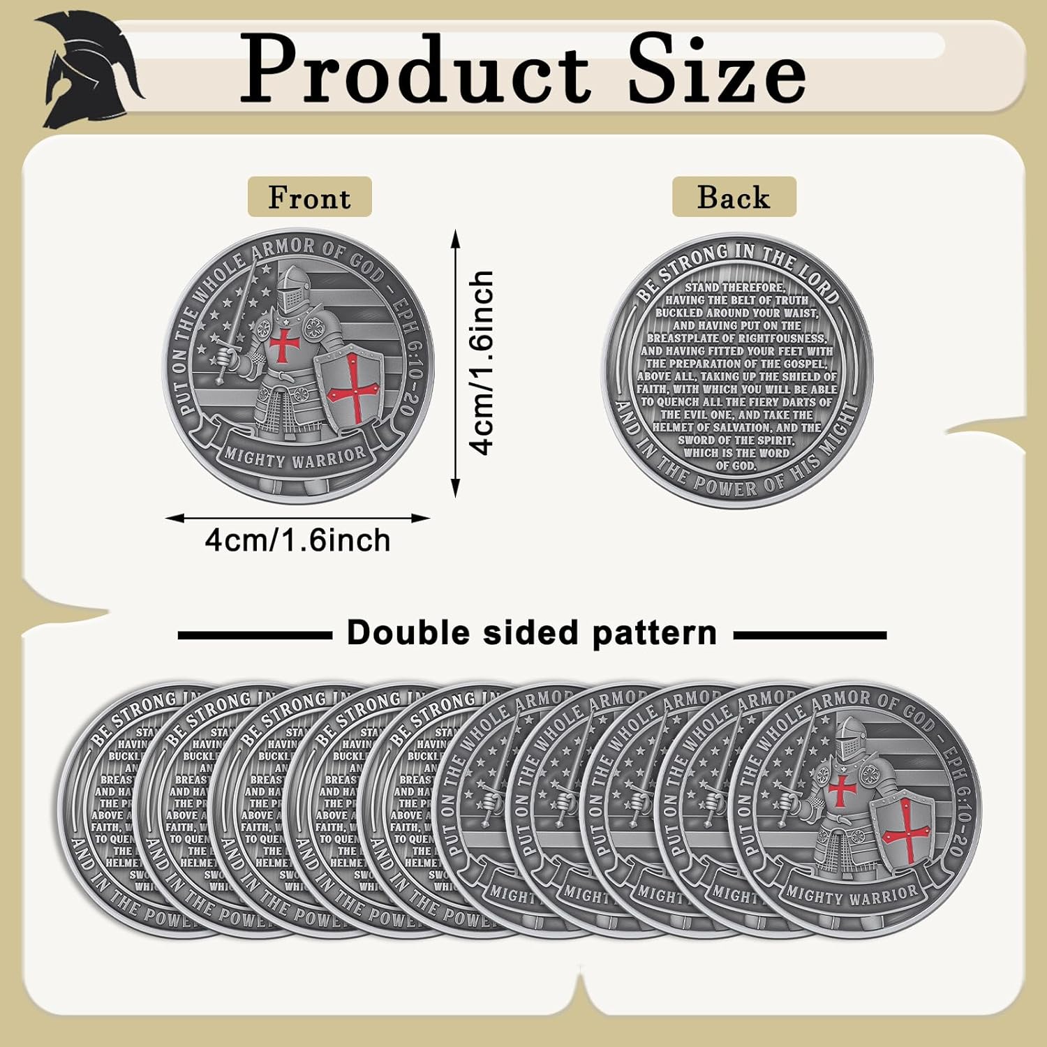 Nosiny 20 Pcs Armor of God Coins Metal Christian Challenge Coins for Religious Prayer Collector Christian Church School Party Commemorative Gifts (Ancient Style) - Image 2