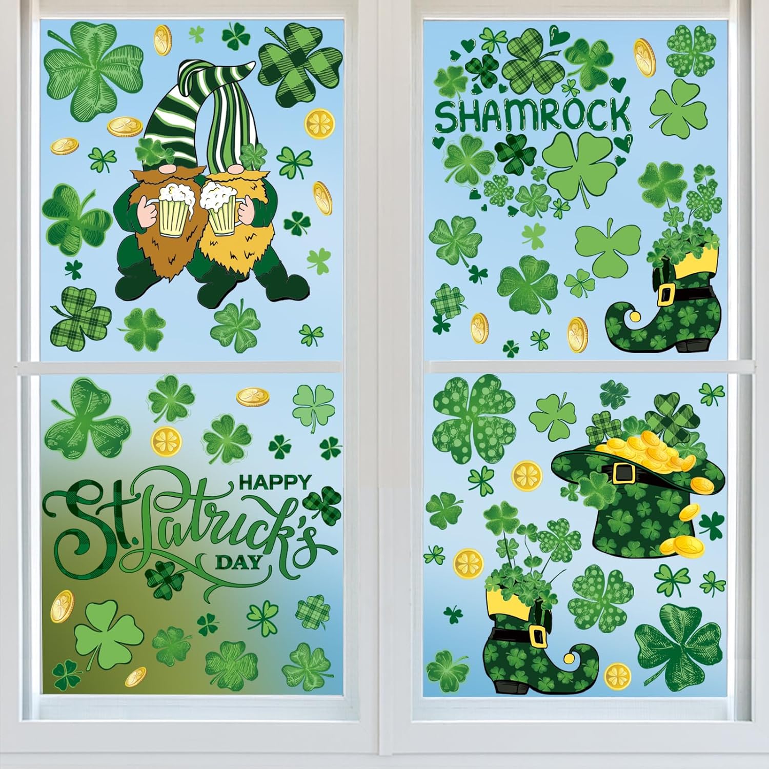 St Patricks Day Decorations Window Clings, 9 Sheets St. Patrick's Day Extra Large Window Cling Stickers for Glass, Gnome Shamrock Irish Holiday Clings Decals for Indoor Home Shop Kitchen Office Decor - Image 7