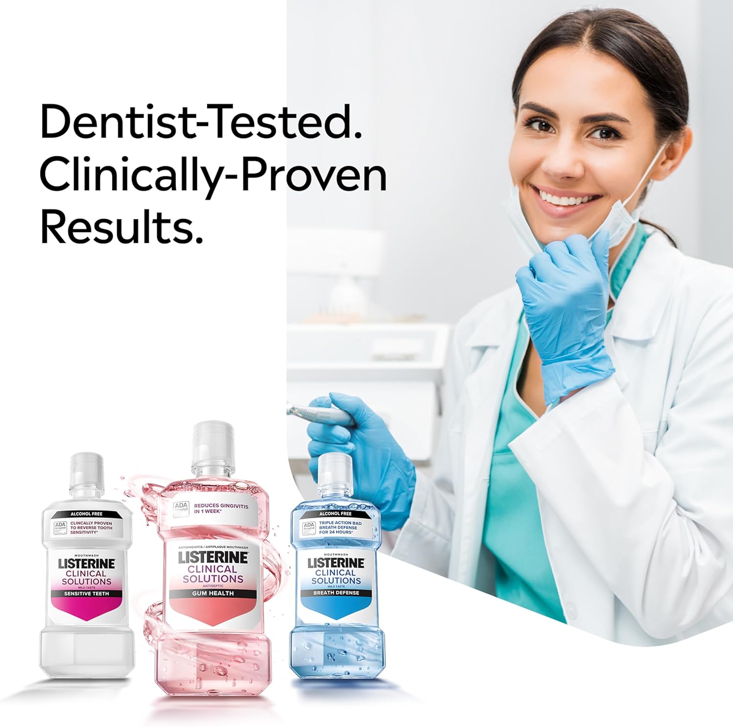 Listerine Clinical Solutions Sensitive Teeth Alcohol Free Mouthwash, Fresh Breath Dental Mouthwash Provides Protection & Relief from Tooth Sensitivity Pain, Daily Fresh Mint Oral Rinse, 500 mL - Image 8