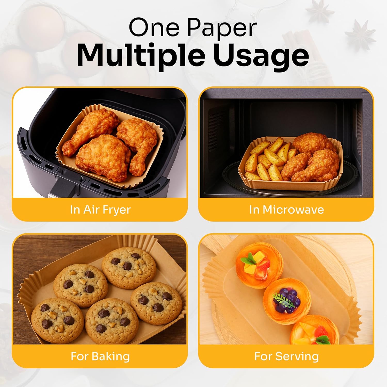 Mindful Design Air Fryer Paper Liners,125Pcs Parchment Paper, Air Fryer Disposable Liner for Microwave, Non-Stick Liners Rectangle Free of Bleach (8.5x5.5IN) - Image 4