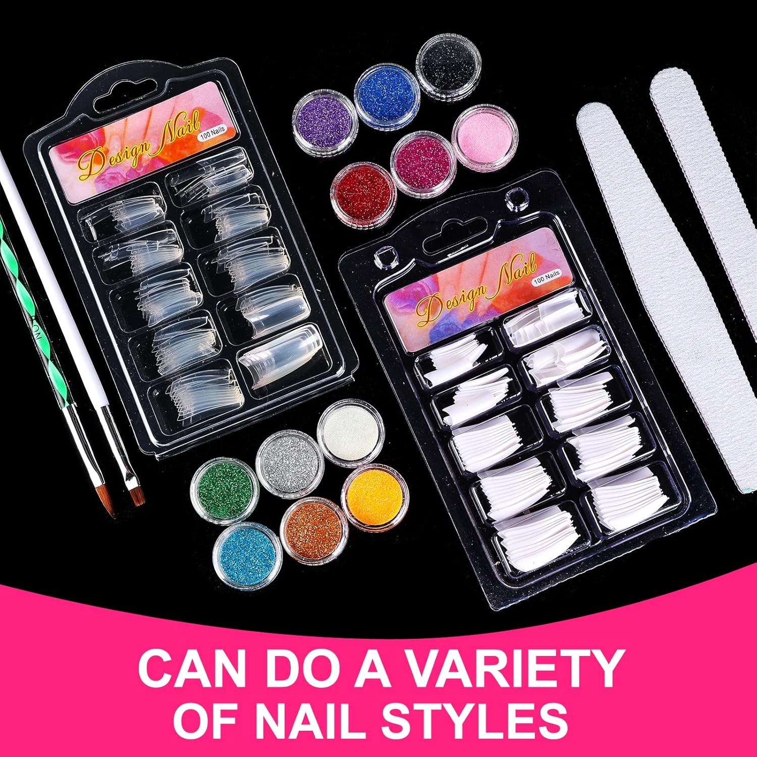 Nail Kit Set Professional Acrylic with Everything, 12 Glitter Acrylic Powder Kit Nails Art Tips Decoration, DIY Gifts for Women Nail Art Tool and Supplies for Beginners - Image 3