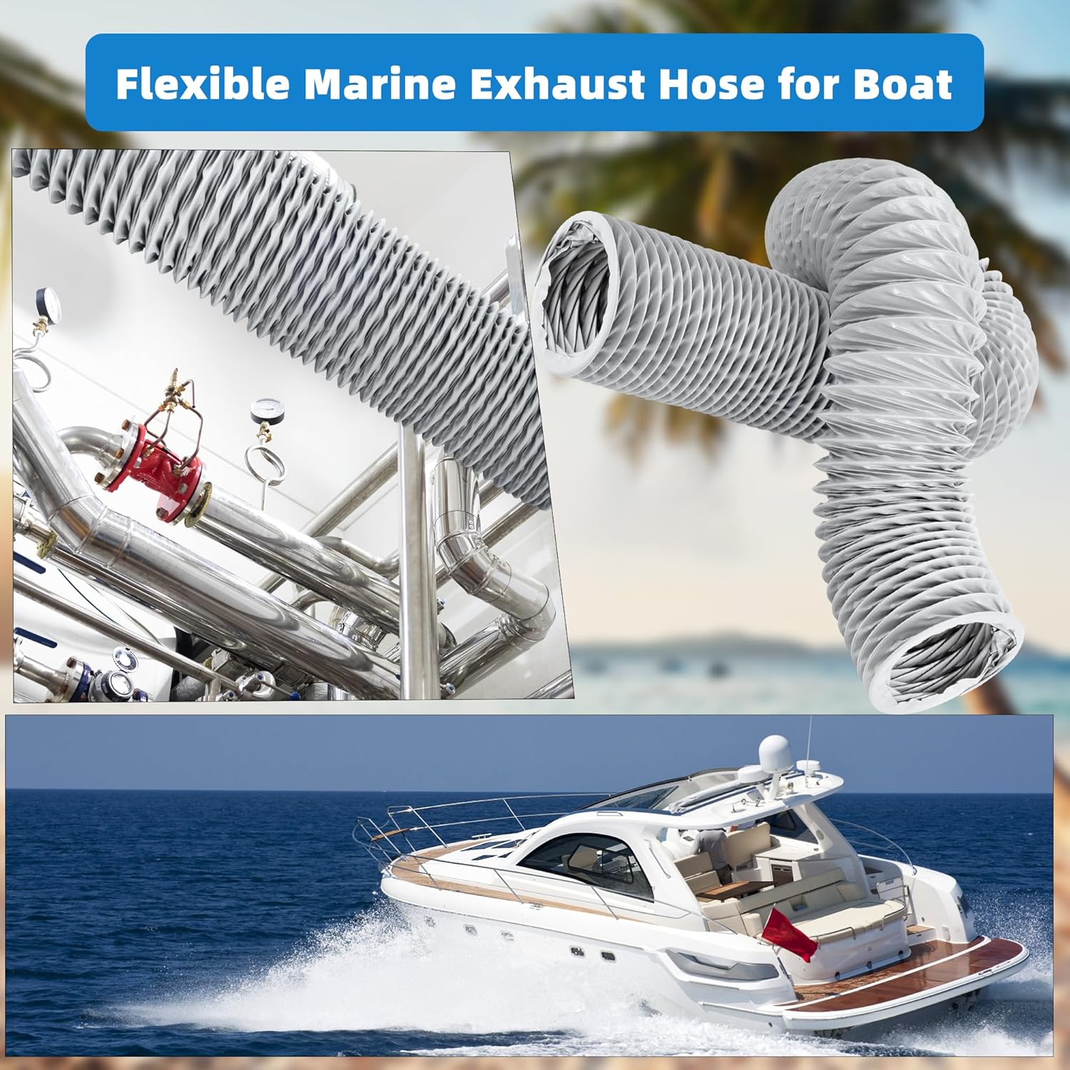 10 Ft Marine Blower Hose Replacement, Boat Vent Bilge Blower Exhaust Hose Marine Exhaust Hose Fit for 3 Inch Flexible Marine Blower Duct Hose. (gray) - Image 2