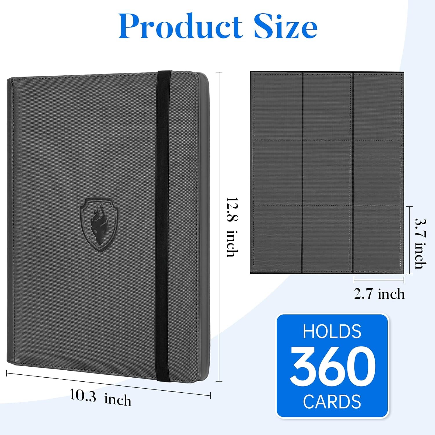 Premium 9 Pocket Card Binder for 360 Cards, Fabmaker PU Cover Trading Card Binder, Sturdy Card Collection Album, Sleek Card Holder Folders for Game Cards & Sports Cards, Grey - Image 6