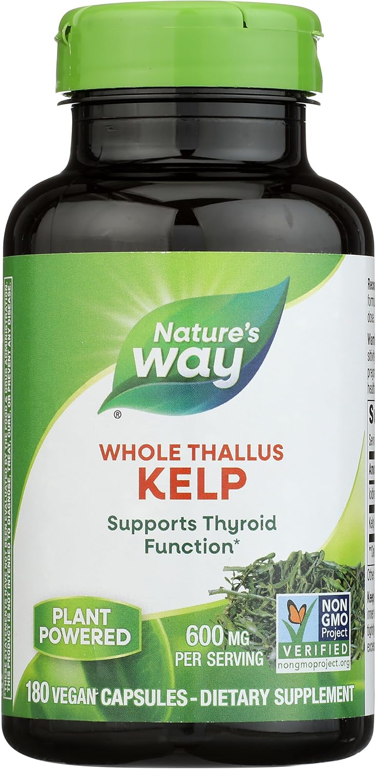 Nature's Way Kelp - Kelp Supplement for Thyroid Function Support* - Botanical Ingredient - Plant-Derived Capsule - Plant-sourced Iodine - Vegan, Gluten-Free & Dairy-Free - 180 Count (180 Servings)