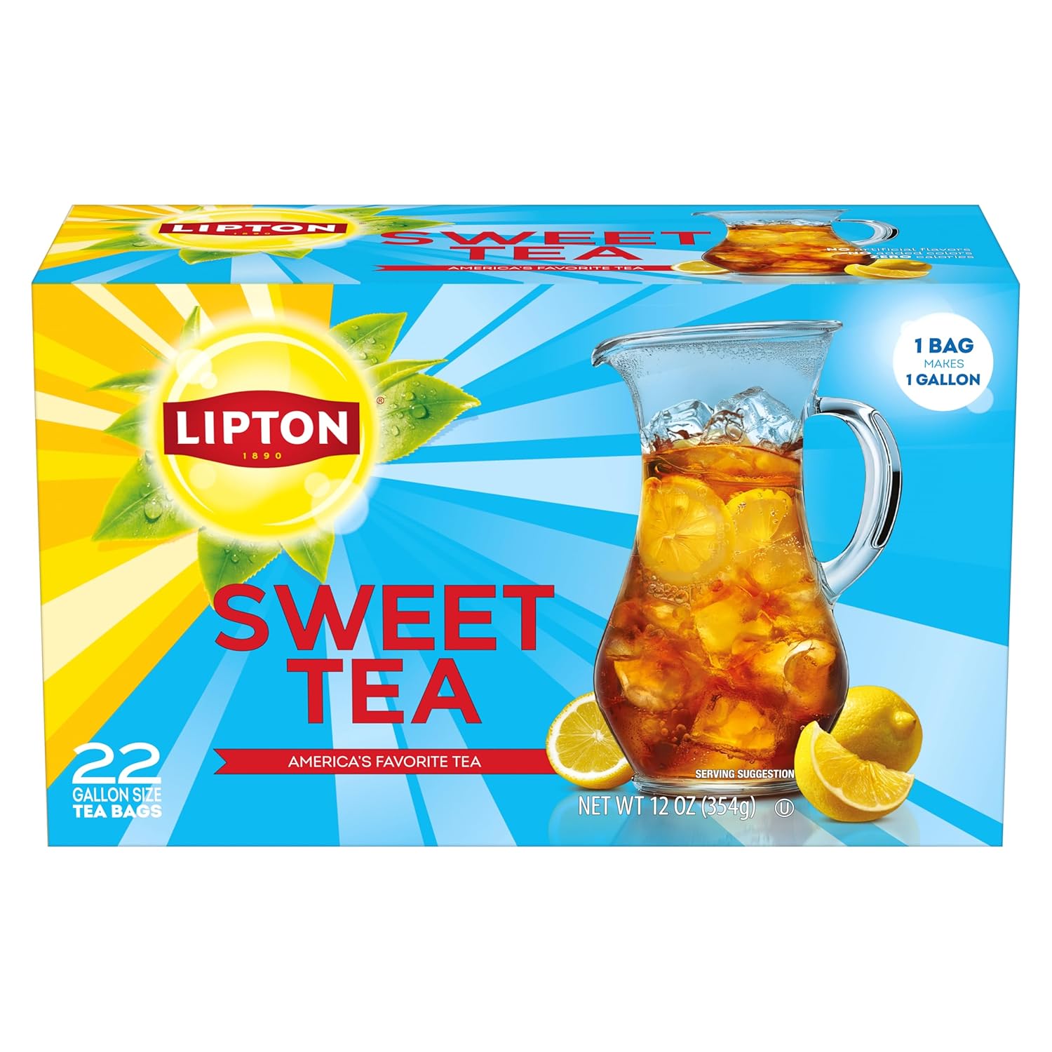 Lipton Southern Sweet Black Tea Bags Gallon Size 22-Count Zero Calories Rainforest Alliance Certified Iced Tea for Hot Brew Cold Drink Family Size Bulk Tea Beverage - Image 4