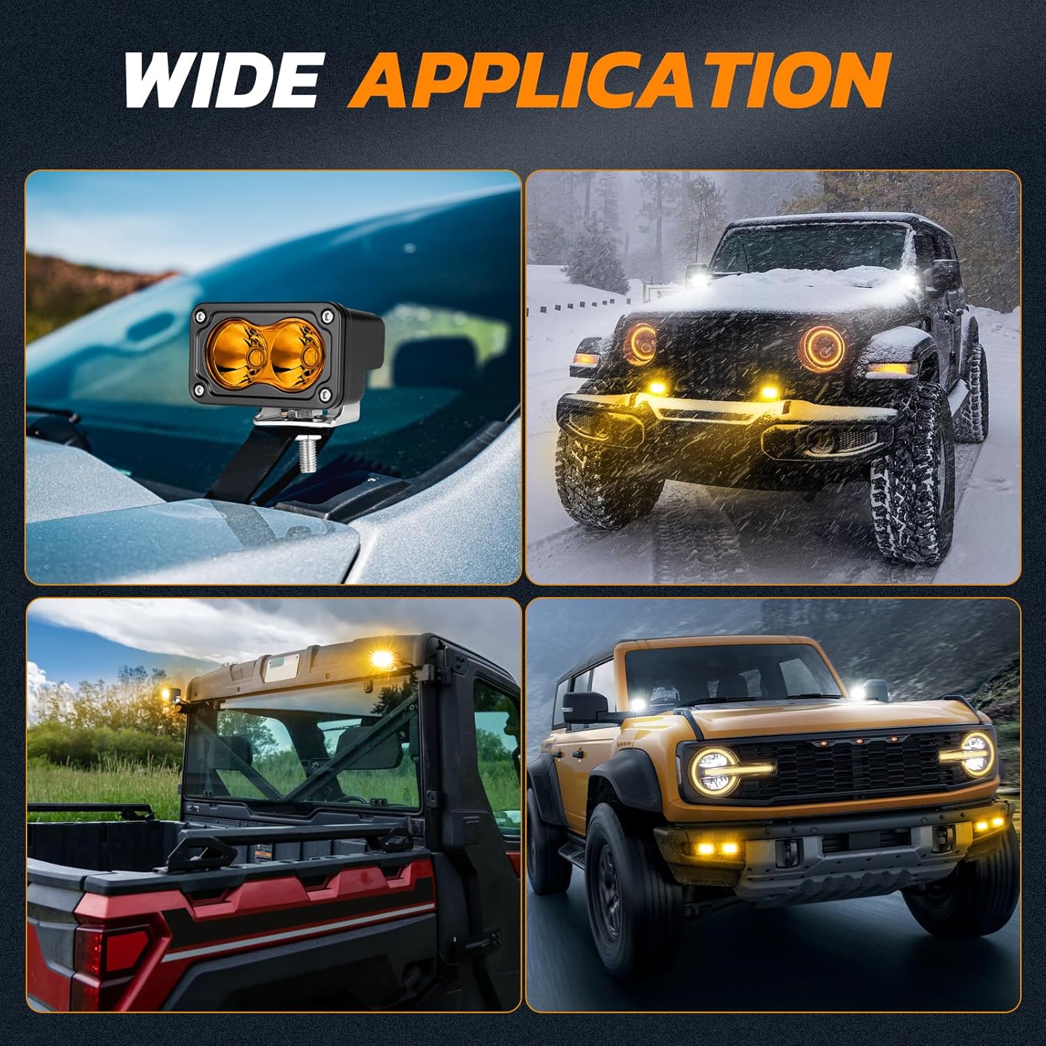 Amber LED Pods, 3 Inch 40W Fog Lights Spot Beam Chase Light Small LED Pods Lights Auxilary Light for Motorcycle Truck UTV SUV ATV Dirt Bike Boat-2 Packs - Image 4