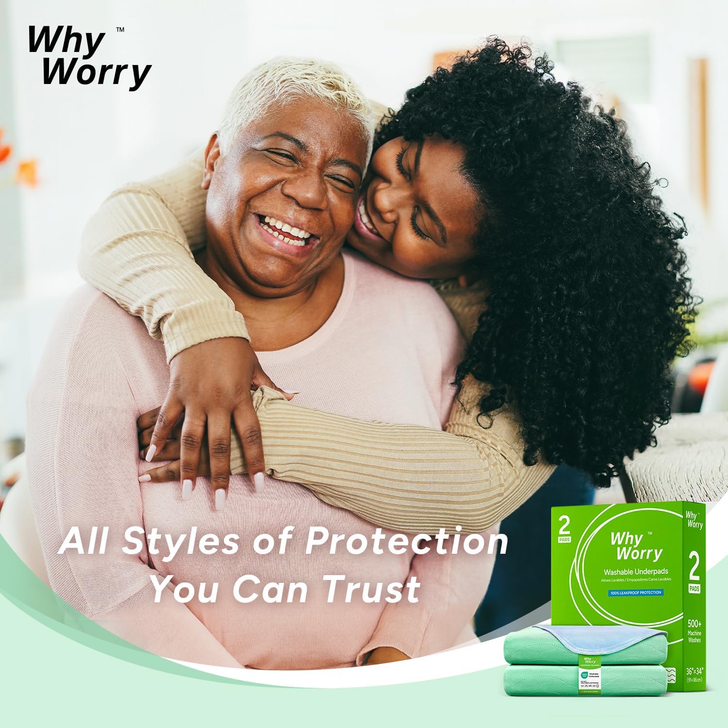 WhyWorry Washable Bed Pads for Adult Incontinence, 34" x 36" (Pack of 2) Washable Pee Pads for Bed Wetting, Heavy Absorbency Reusable Underpads for Elderly & Kids, Waterproof Mattress Protector, Green - Image 8