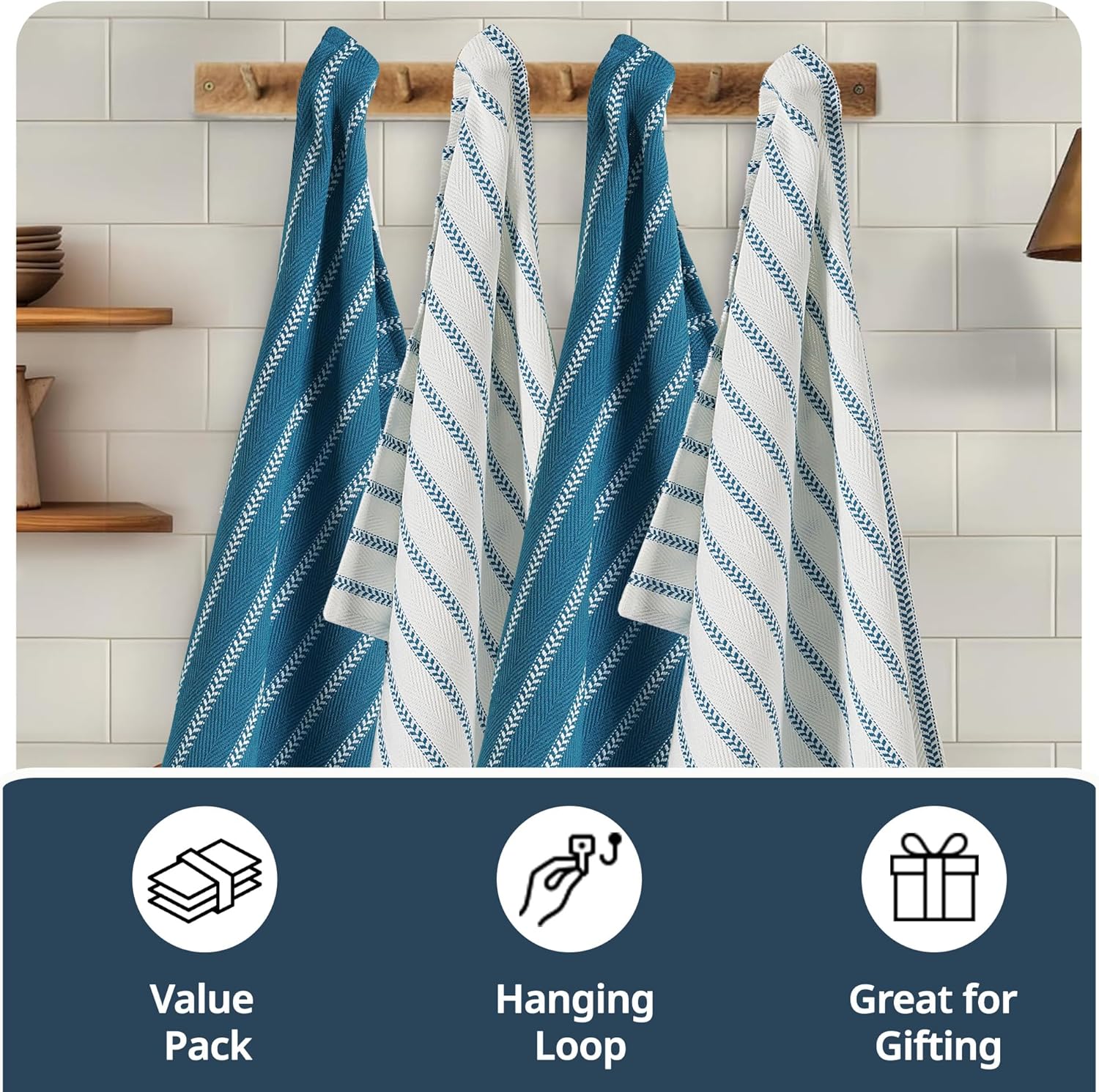LANE LINEN Kitchen Towels Set - Pack of 4 Cotton Dish Towels for Drying Dishes, 18”x 28”, Absorbent Tea Towels, Quick Drying Kitchen Towel Set - Blue Saphire - Image 7