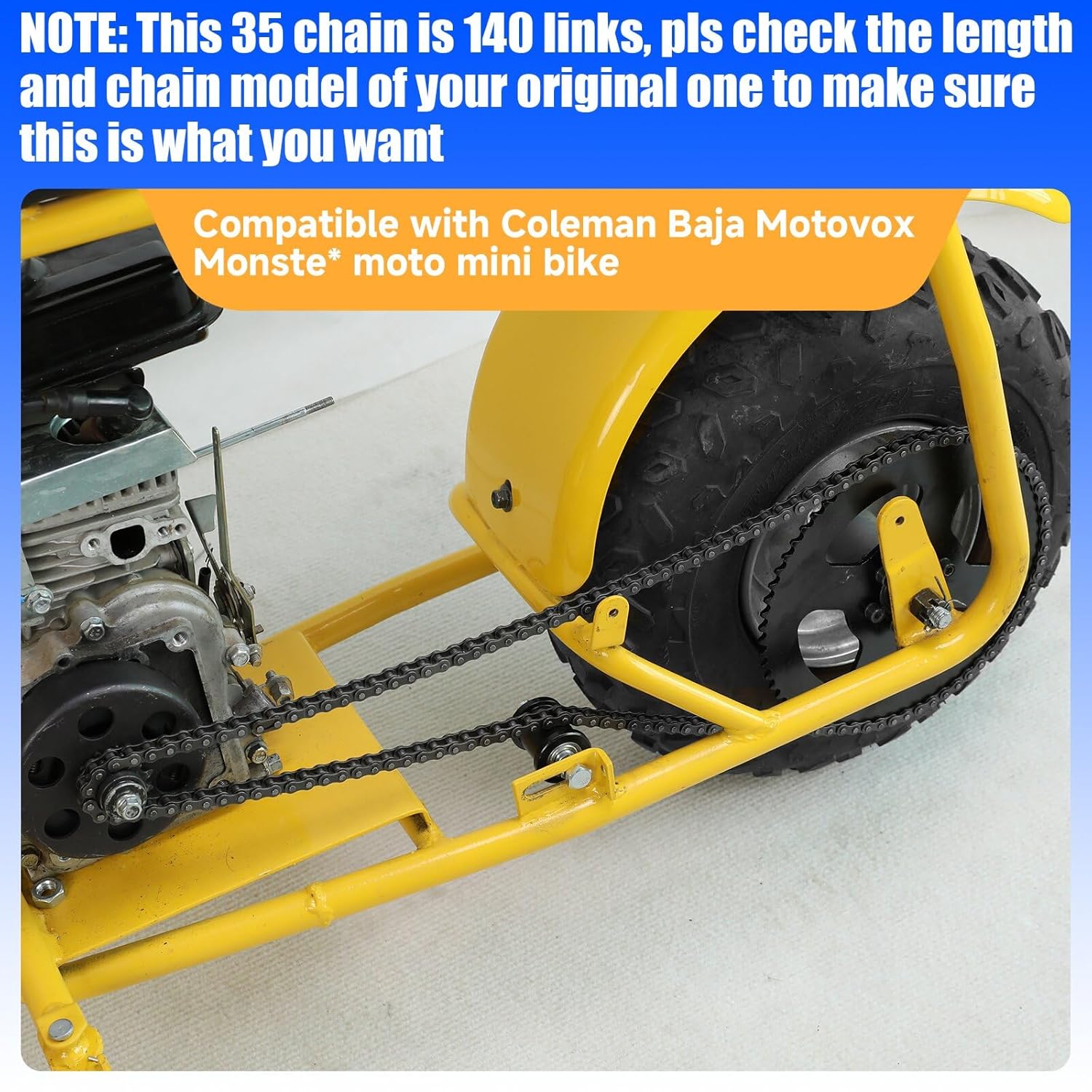 YOXUFA #35 Roller Chain for Mini Bike Coleman CT100U CC100X Baja Doodle Bug Dirt Bug Racer DB30 Motovox MBX10 MBX11 MMB80 Predator 79cc 97cc 100cc Engine Powersports Parts 140 Links Drive Chain - Image 3