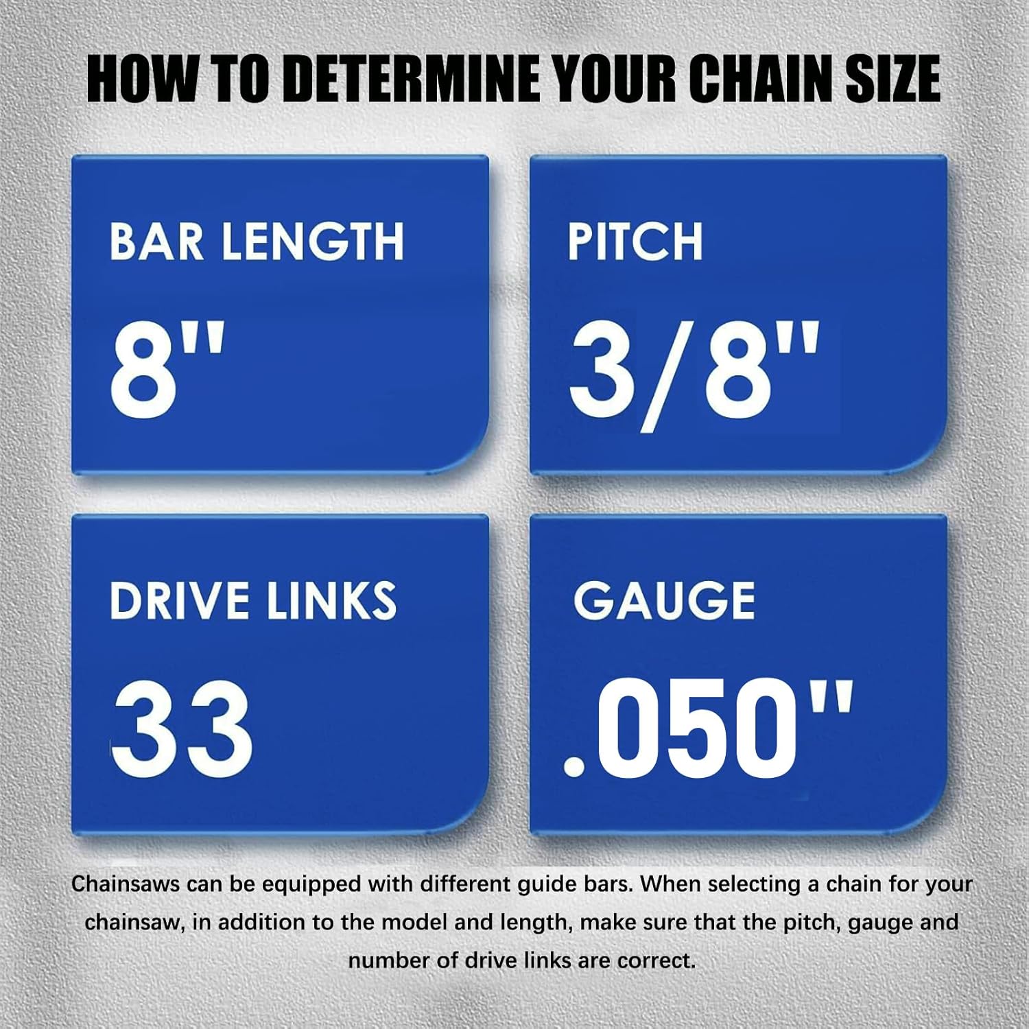 4 Pack 8 Inch Chainsaw Chain 050" Gauge, 3/8" LP Pitch, 33 Drive Links, 8 Inch Pole Saw Chains Fits for Chicago Sun Joe SWJ800E SWJ806E Portland, Greenworks, Chicago and More- S33 - Image 2