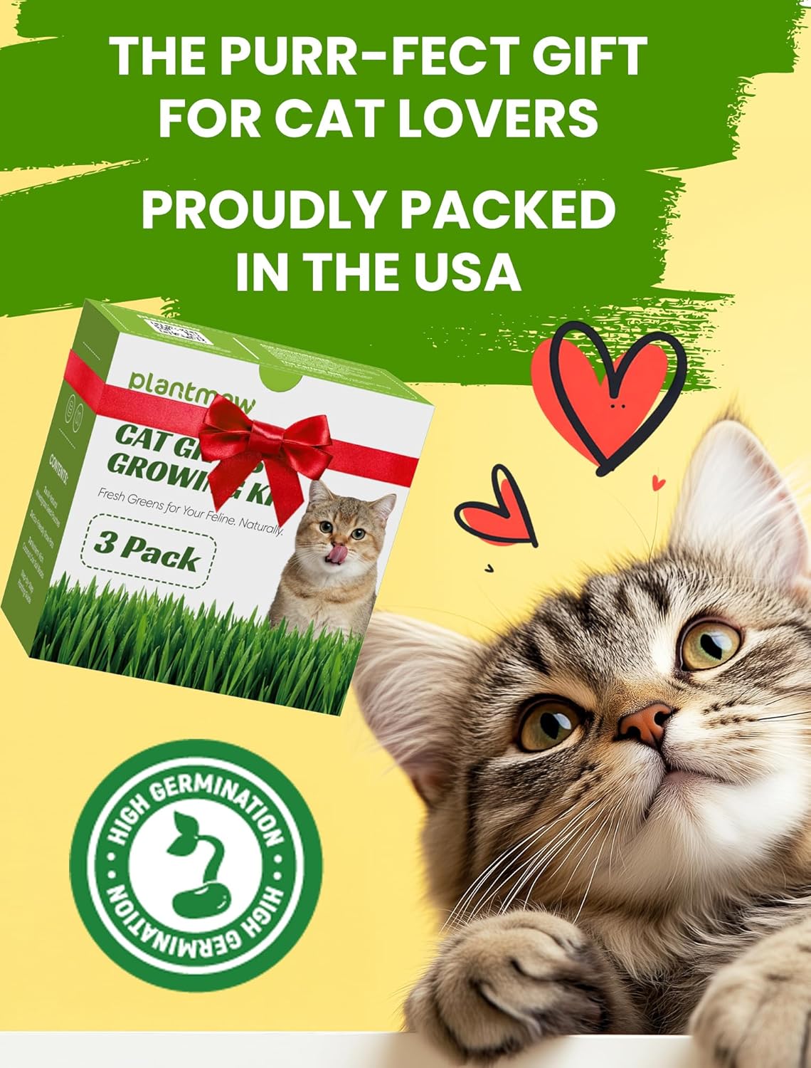 Cat Grass Kit for Indoor Cats, 3 Pack Fast Growing Cat Grass Kit with Eco-Friendly Biodegradable Pots, Soil & Wheatgrass Seeds, Grows in 3-7 Days with High Germination Rate - Image 7