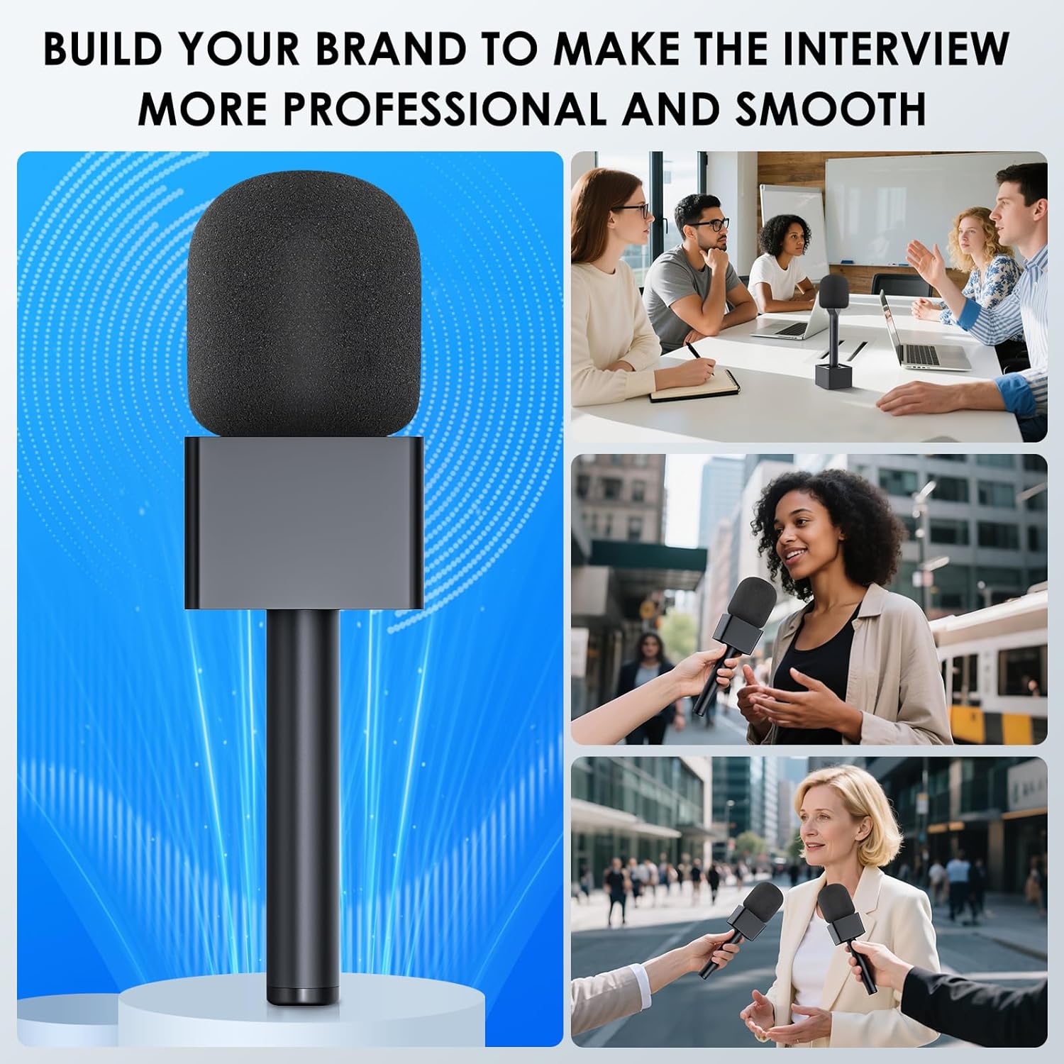 Handheld Adaptor for Interview Mic, Mic Handle Compatible with DJI, Rode and All Lav Microphone, Wireless Microphone Handle, Mic Holder with 3 Pop Filter and Flag Station for Vlogging, Reports - Image 7