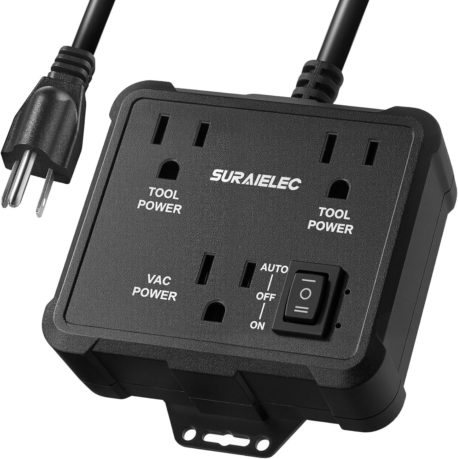 SURAIELEC Automatic Vacuum Switch for 2 Power Tools, Auto/On/Off Mode, Delay Shut Off Shop Vac, 125V/15A/1875W, Ideal for Dust Collectors, Workshops Garages, Table Saw, Sander, Miter Saw