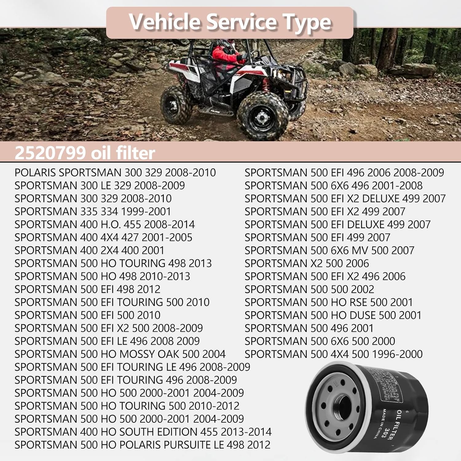 3pcs Oil Filter 2520799 3084963 Replacement for Polaris Sportsman 500 450 400 335;Ranger 400 500;Trail Boss 330;Trailblazer 330;Scrambler 500;Magnum 325 330 425 500; Xplorer 400 500; Xpedition 325 425 - Image 7