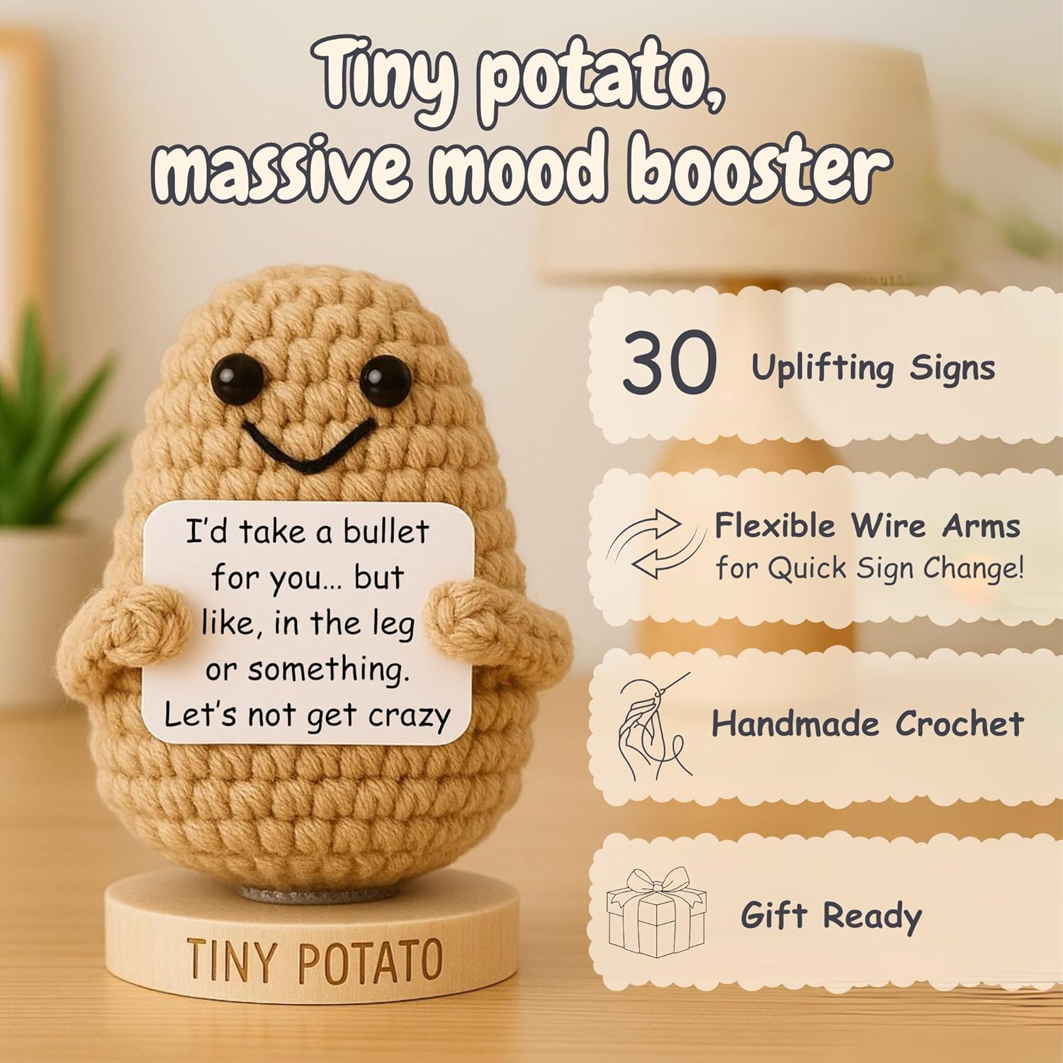 Funny Friendship Gift - Tiny Potato Crochet W/ 30 Sassy Messages for Women Friends Bestie BFF Coworker - Best Friend Birthday Gifts for Women, Sister Birthday, College Graduation Present Idea for Her - Image 2