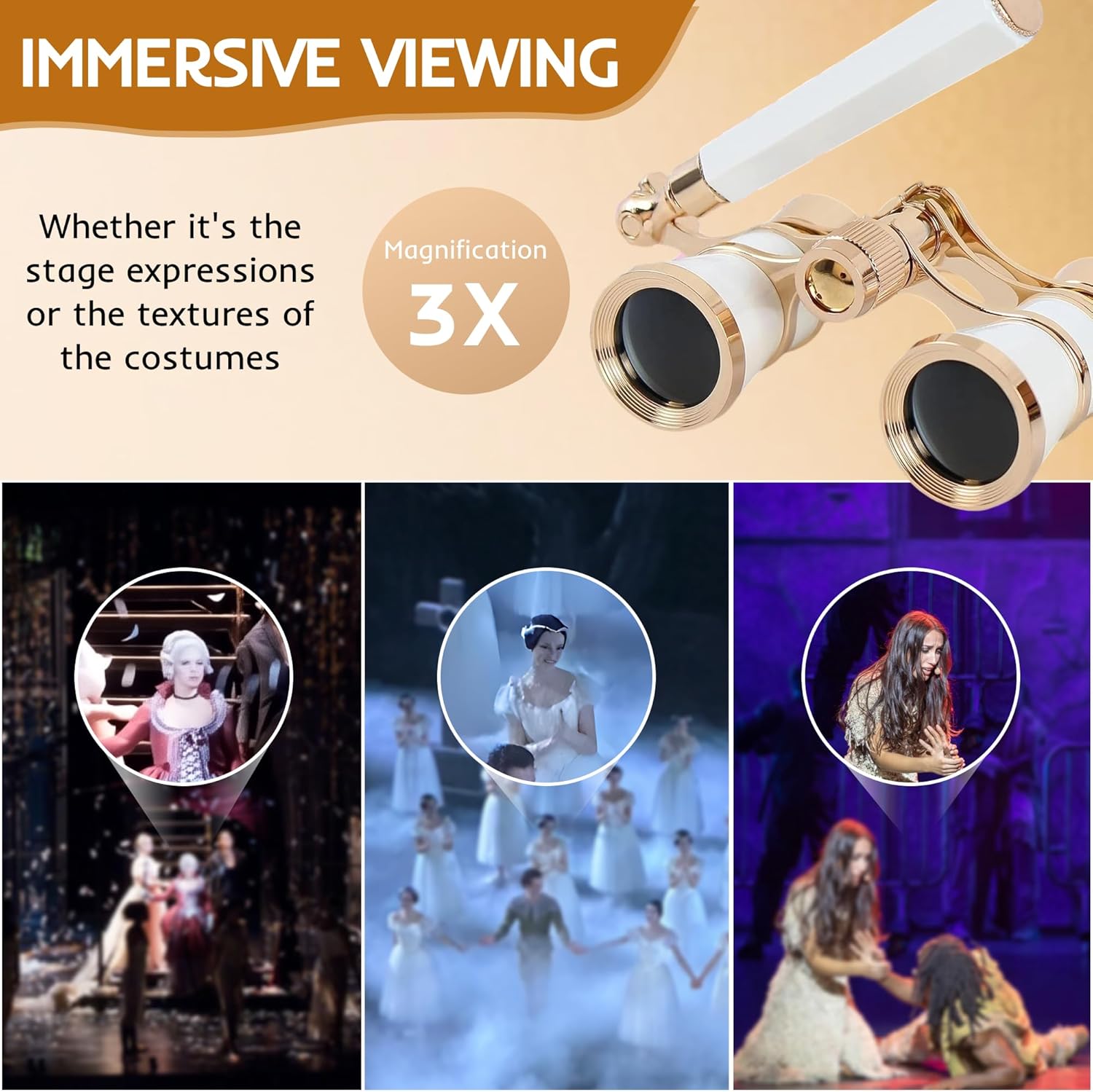 Opera Glasses Binoculars,3X25 Theater Binoculars with Foldable Handle for Adults Kids Women,Small Portable Opera Glasses for Theater and Concert Viewing (White with Handle) - Image 5