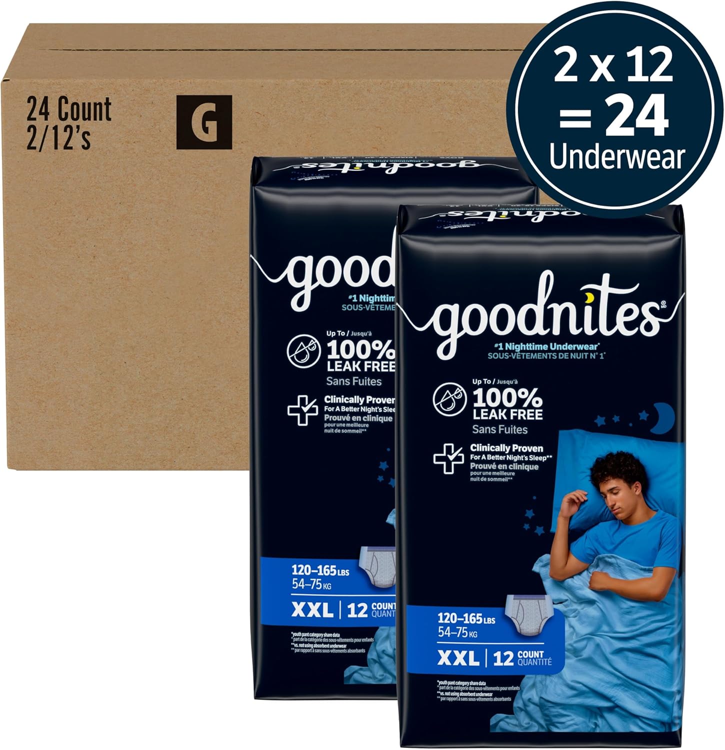 Goodnites Boys' Nighttime Underwear, Size XXL (120-165 lbs), 24 Ct (2 Packs of 12), Packaging May Vary - Image 2