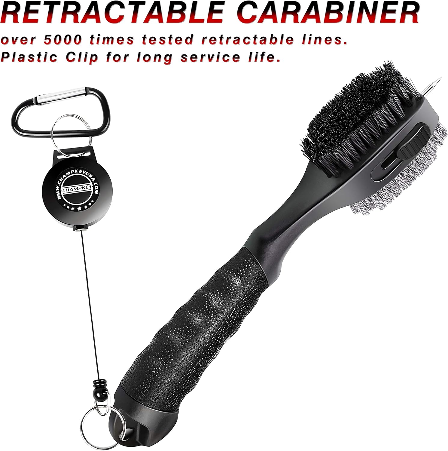 CHAMPKEY PRO Retractable Golf Club Brush - Oversized Brush Head with Soft Rubber Hand Grip & Retractable Groove Cleaner Golf Brush(Black(1 Pcs)) - Image 6