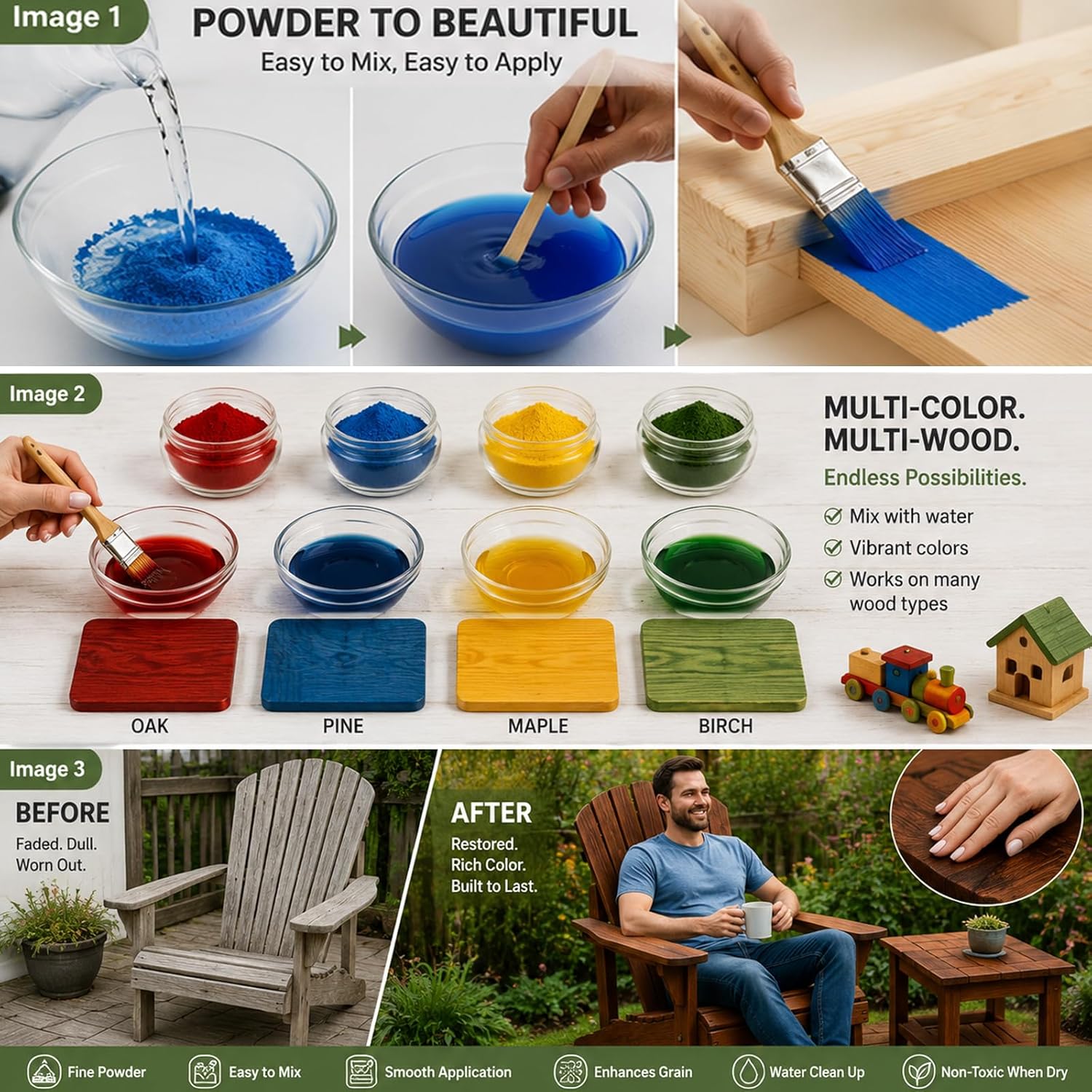 Purple Wood Stain Powder, Wood Dye Powder- Just Add Water - Water Based - for Indoor and Outdoor Wooden Crafts - Fast Drying - Dye Powder 2 oz Makes 2.2 Gallon of Stain (Purple, 2 oz) - Image 4