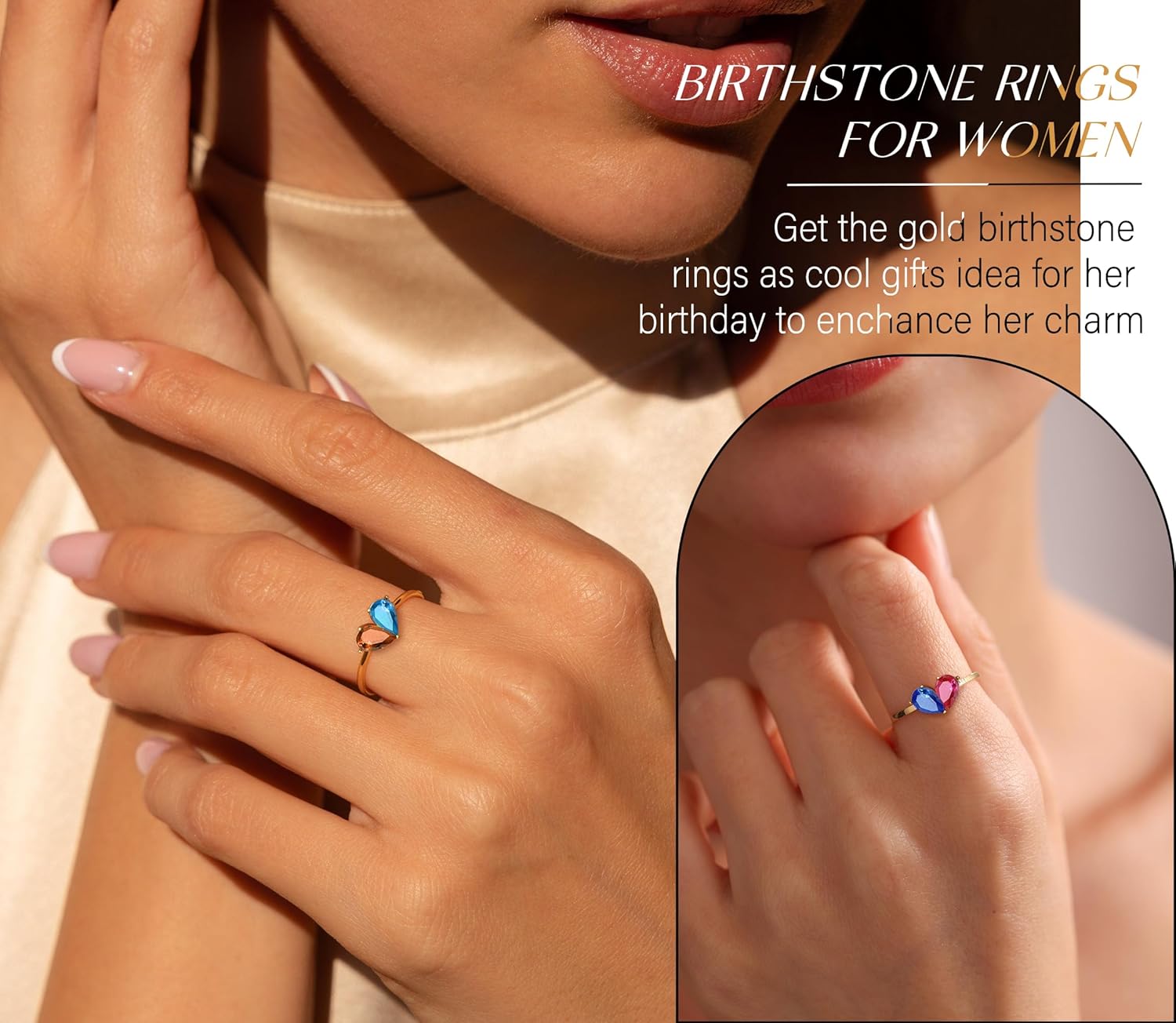 Birthstone Rings for Women, Non Tarnish Gold Rings 2026 Graduation Gifts Birthday Gift Trendy Teen Girl Stuff Dainty 14K Plated Adjustable CZ Stacking Promise Ring Anniversary Jewelry for Friend Sister Girlfriend Daughter - Image 2
