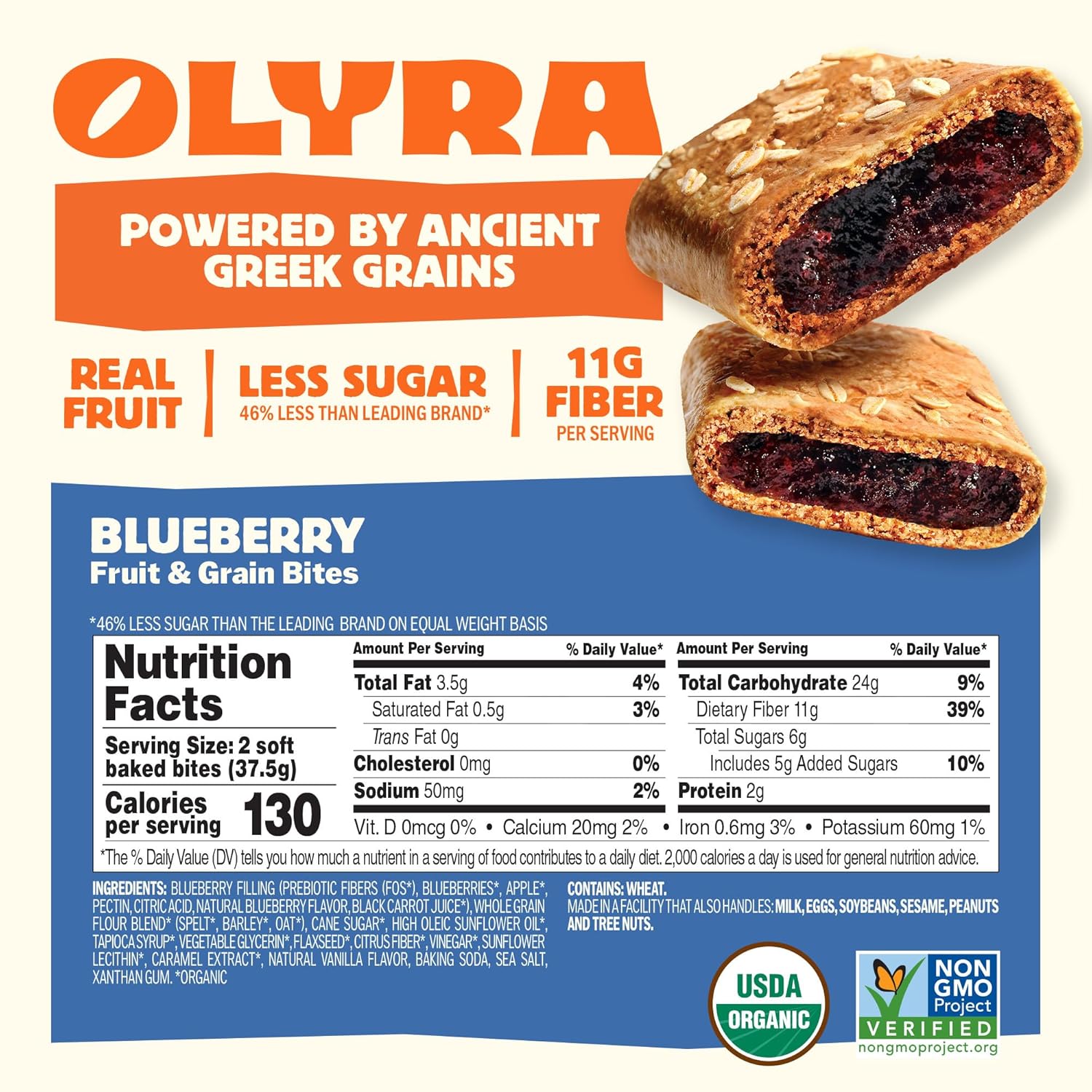 Olyra Blueberry Fruit Bars, Soft Baked, Prebiotic High Fiber Snack, Organic Snacks, Healthy Snacks for Adults and Kids, Low Sugar, Vegan, Office Breakfast Bars, USDA Certified Organic, Non GMO (Pack of 12) - Image 2