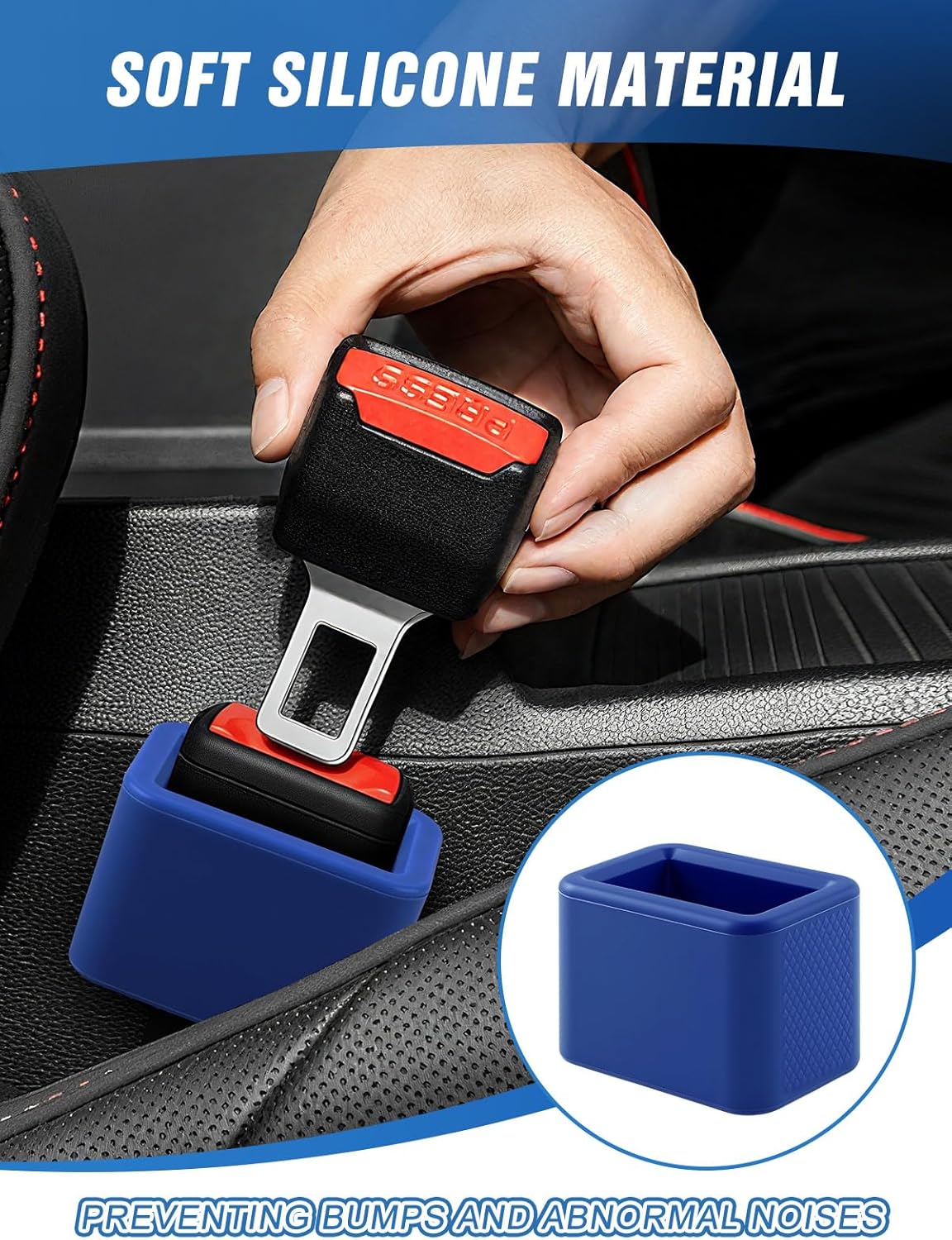2 PCS Seat Belt Buckle Holder, Silicone Seatbelt Buckle Booster to Makes Receptacle Stand Upright for Easy Access (Blue) - Image 4