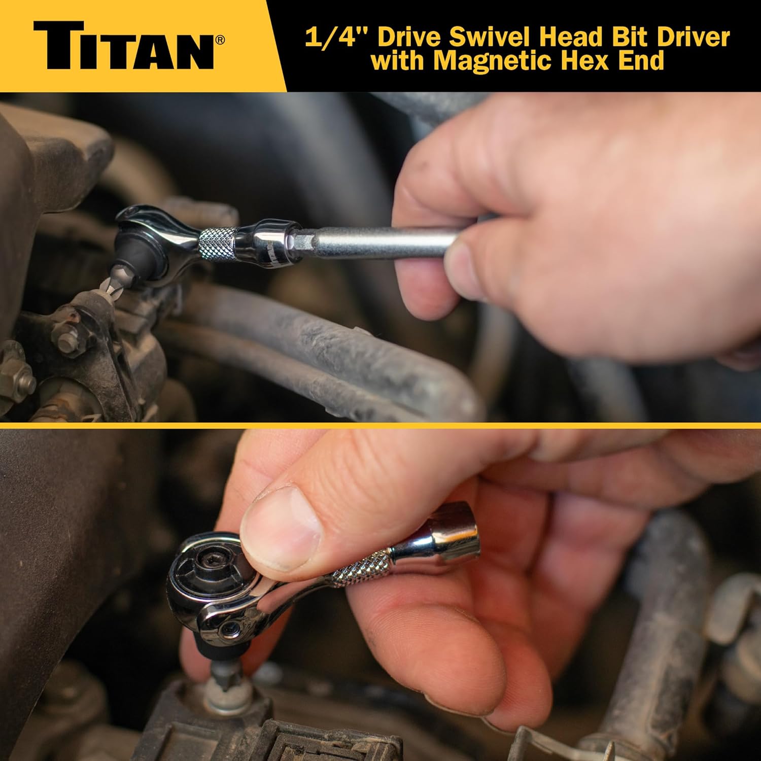 Titan 11340 1/4-Inch Drive x 2-1/4-Inch 90-Tooth Swivel Head Nano Ratchet with Hex Drive Handle - Image 9