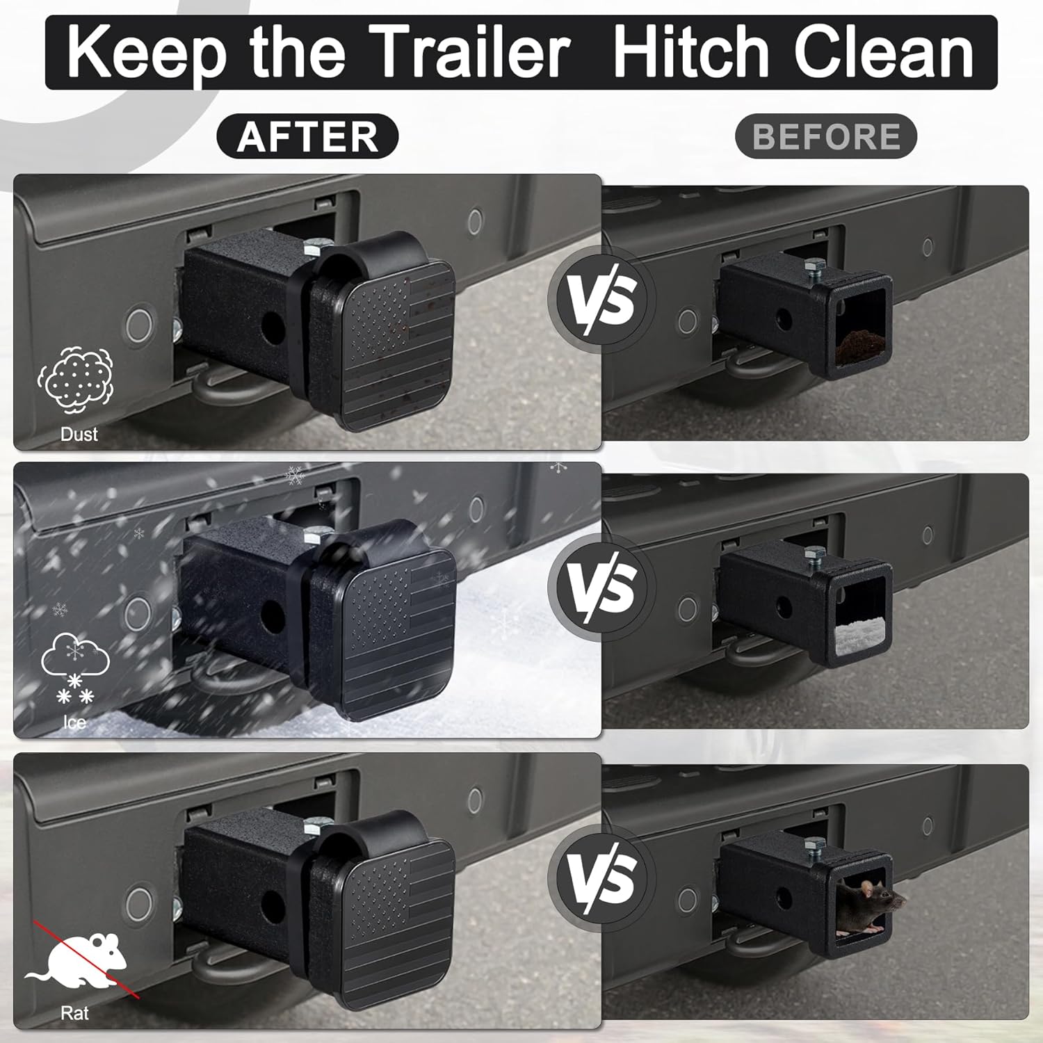 UYYE 2 Inch Rubber Trailer Hitch Cover, American Flag Rubber Tow Tube Cover Plug Cap, Car Exterior Accessories Fits for Most Vehicles Hitch Receivers, Hitch Cover Tube Plug Cap (Black) - Image 6