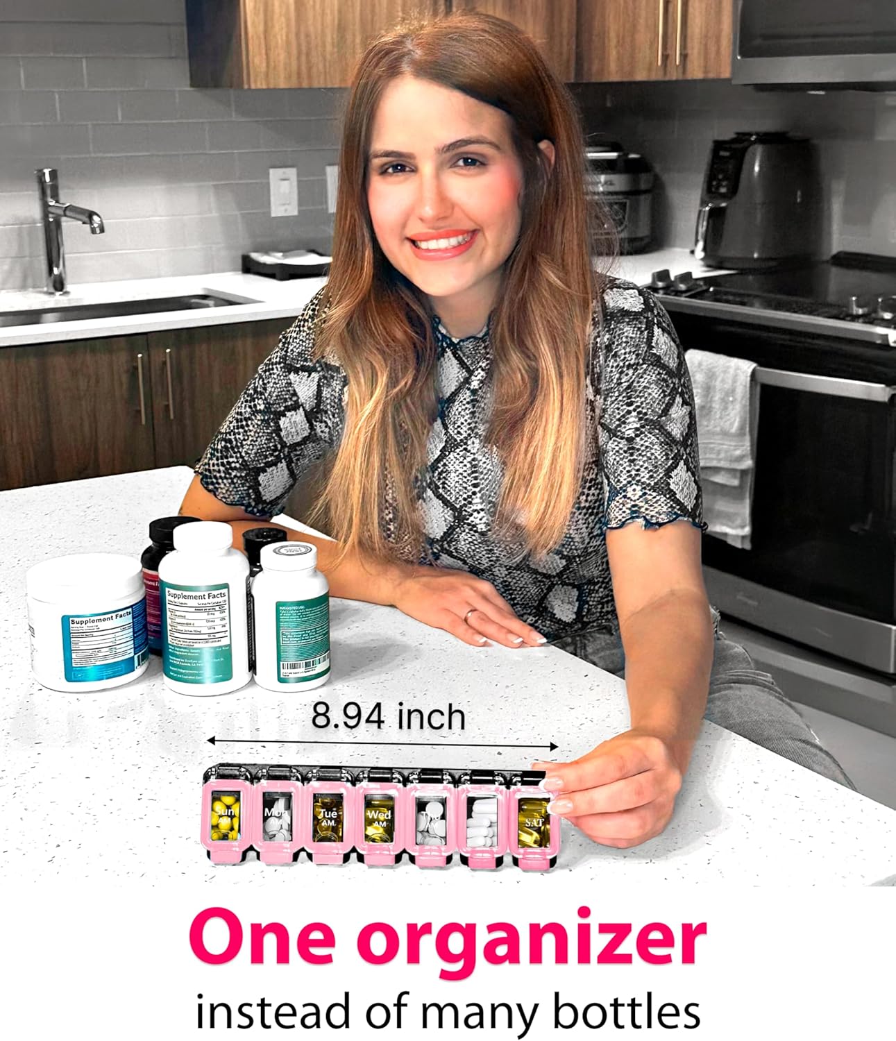 Weekly Pill Organizer 1 time a Day – Pill Box 7 Day with Enhanced Waterproof Seal, Large compartments Hold Big Vitamins & Supplements, Upgraded Locking lids, for Home & Travel use, Durable Hard case - Image 2