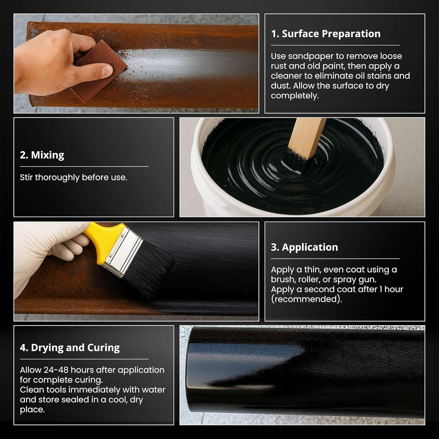 DWIL Rust Converter for Metal, 2 in 1 High-Flow Fluidity Metal Paint, Converts Rust to Long-Lasting Protective Coating, Anti Rust and Rust Prevention Paint, No Primer Needed, Black, 16 oz - Image 9