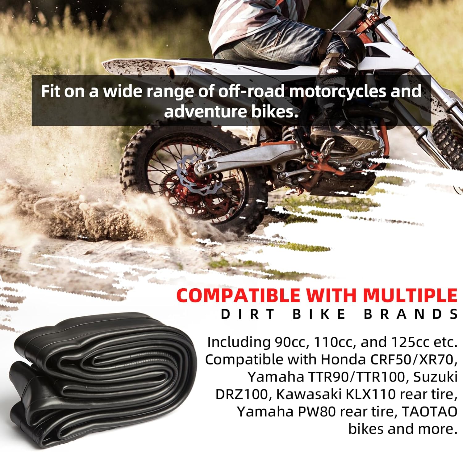 AR-PRO 3.00/3.50-12" Dirt Bike Inner Tubes with TR4 Straight Valve, 80/200-12 Heavy Duty Motorcycle Tire Replacement Inner Tubes, Compatible with Honda CRF50/XR70 Yamaha TTR 90/100 and More (1-Pack) - Image 3