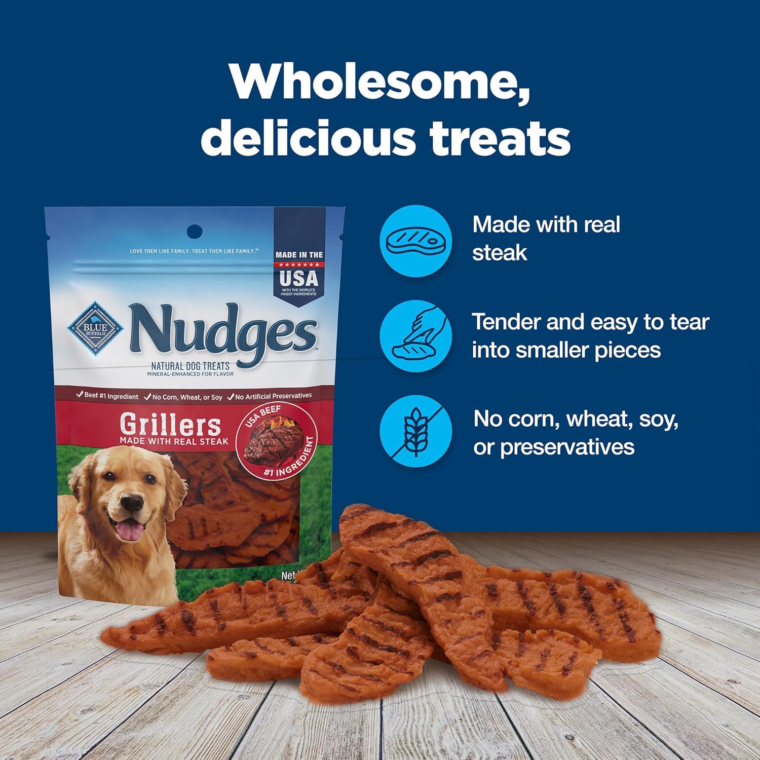 Blue Buffalo Nudges Grillers Natural Dog Treats, Made in the USA with Real Steak, 5-oz Bag - Image 7