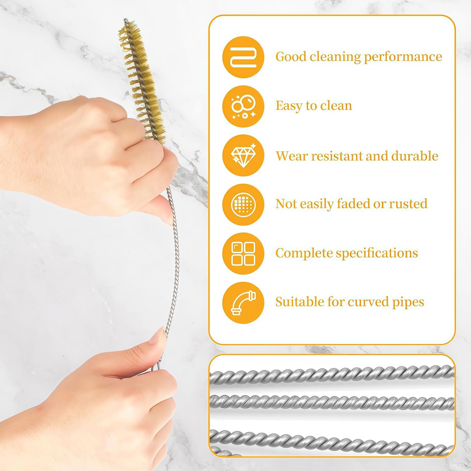 7 PCS Brass Wire Tube Brush Kit Wire Bottle Brushes, 11'' Long-Handle Wire Bristle Cleaning Pipe Cleaner, 6mm/8mm/10mm/12mm/15mm/20mm/22mm Brass Tube Brush for Tubes,Bottle,Keyboards,Glass - Image 3