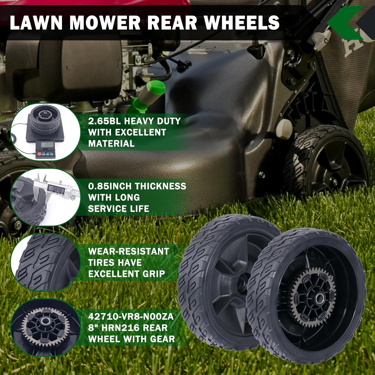 CheeMuii HRN216 Lawn Mower Rear Drive Wheels Kit 2 Pcs 8" Back Wheels Replace for 42710-VR8-N00ZA Push Mower Wheel Compatible with Honda HRN216 Lawn Mower - Image 2