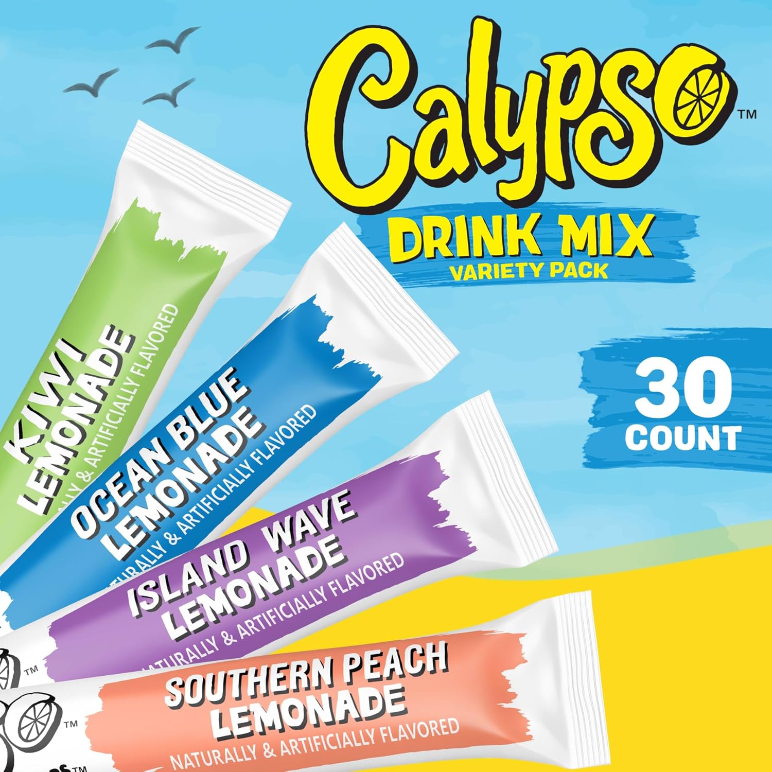 Calypso Singles To Go! Drink Mix Variety Pack – On-the-Go Powdered Drink Mix Packets – Low Calorie Water Enhancer – Island Wave, Kiwi, Southern Peach, Ocean Blue, 30 Count - Image 3