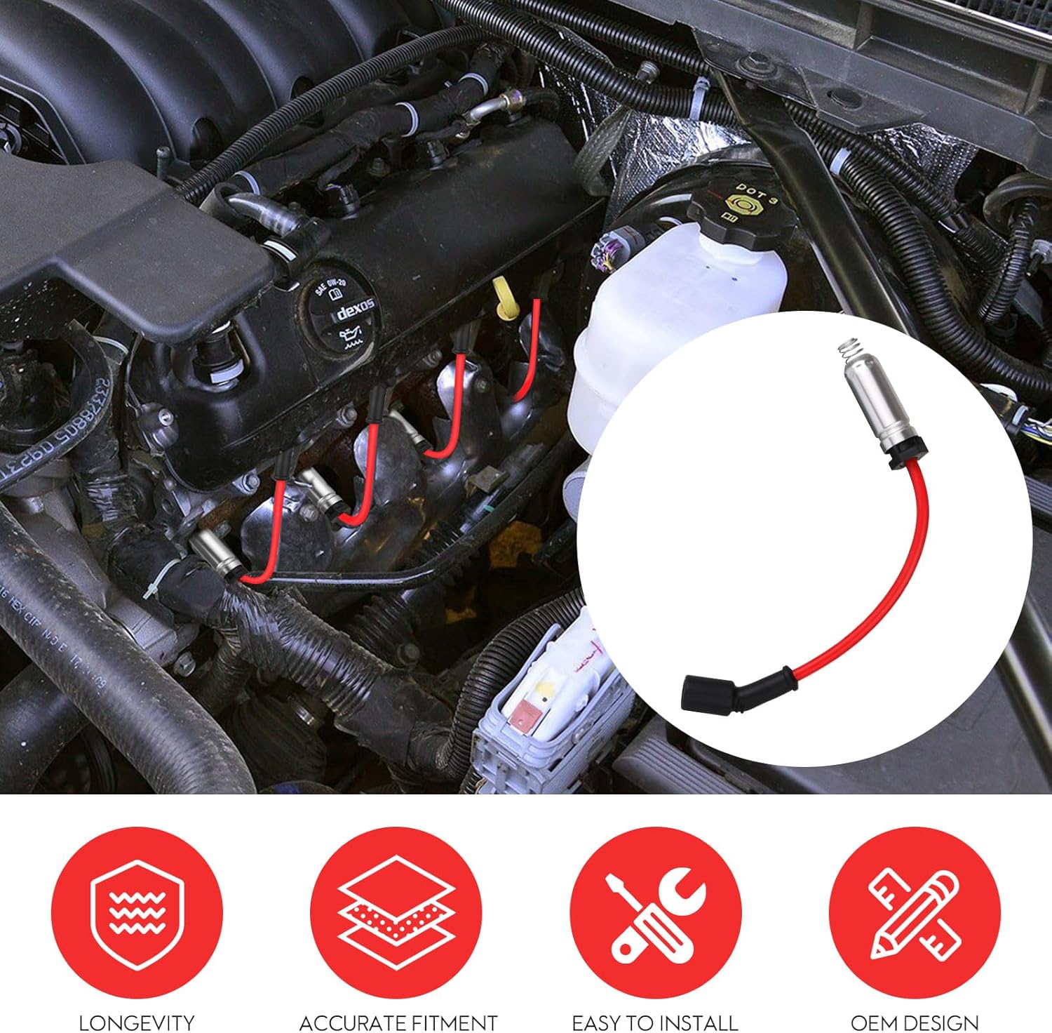8 Pcs Spark Plug Wires Set & 41-110 Iridium Spark Plugs Compatible with 2000-2013 Chevy Silverado Tahoe Suburban GMC Sierra Yukon Cadillac Escalade 4.8 5.3 6.0 6.2 L, Replace for 41-162 9748HH 9748UU - Image 4