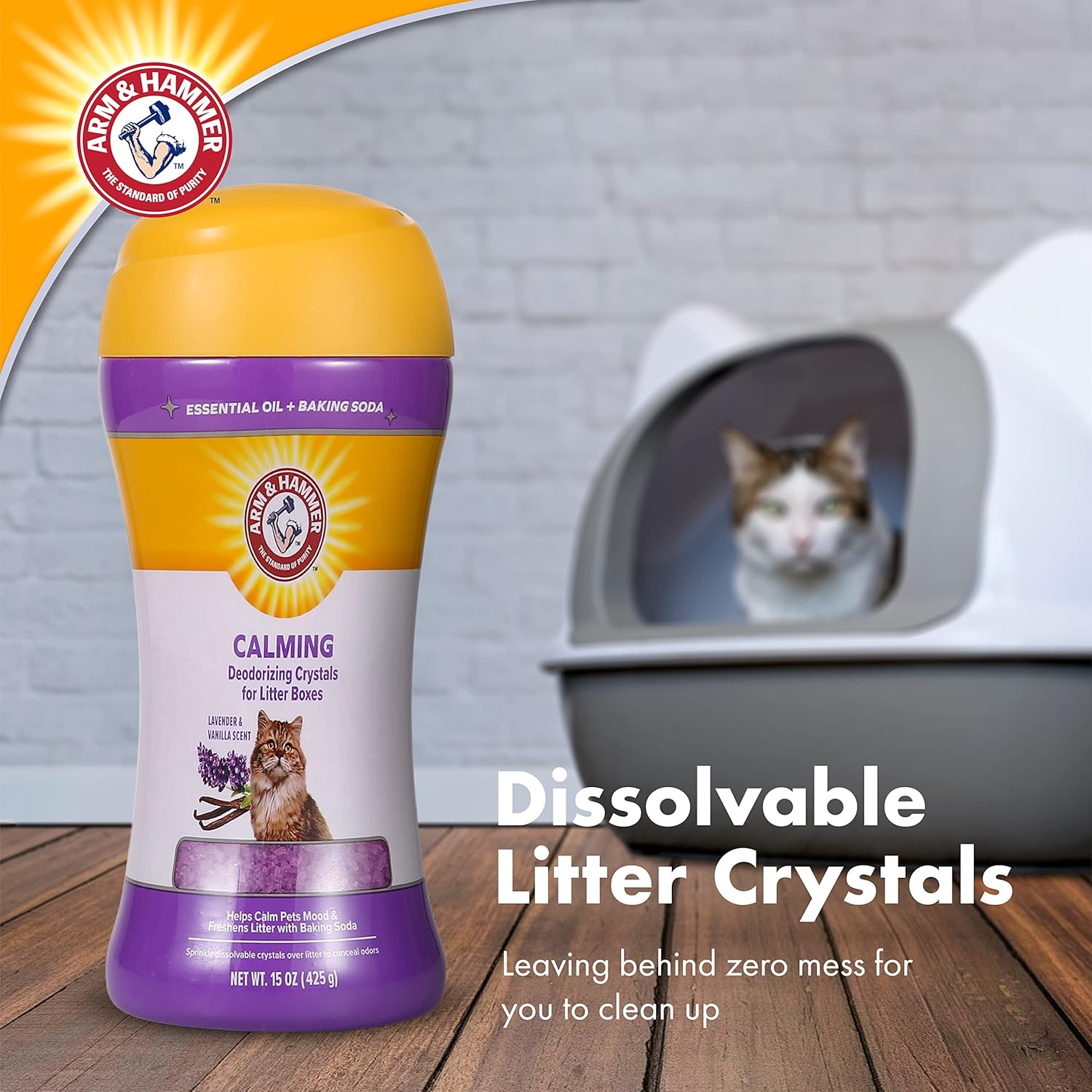 Arm & Hammer Cat Litter Deodorizing Crystals with Baking Soda, Odor Neutralizer, Dissolving Litter Box Deodorizer for Cat Odor Control, Lavender and Vanilla Scent, 15 Oz - Image 3