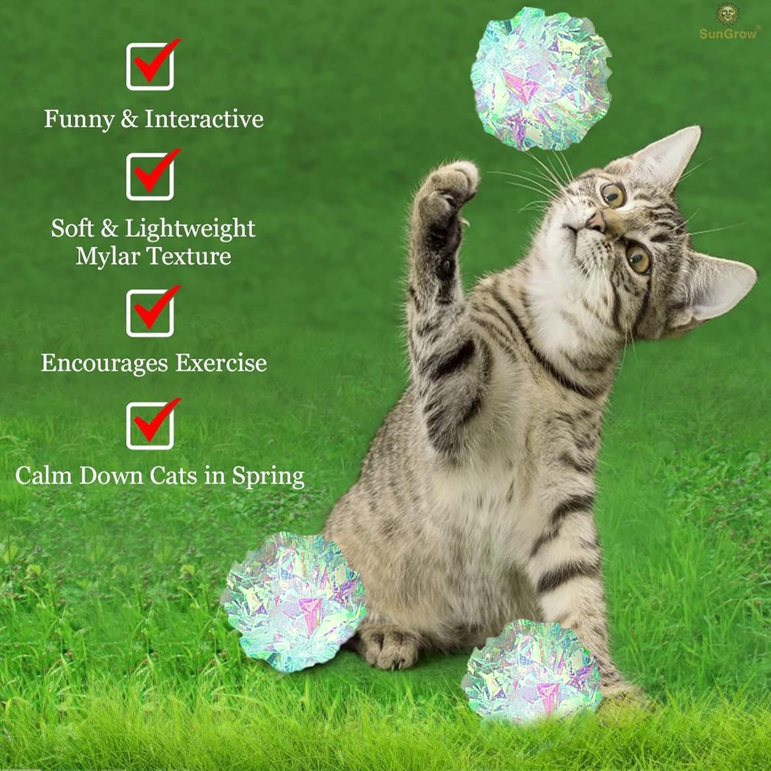 SunGrow Mylar Cat Crinkle Balls, 2", Shiny and Stress Buster Toy, Lightweight and Great for Use in Craft Projects, Toy Ball Suitable for Both Feline and Kids, Kitten Chew and Chase Balls for Exercise - Image 3