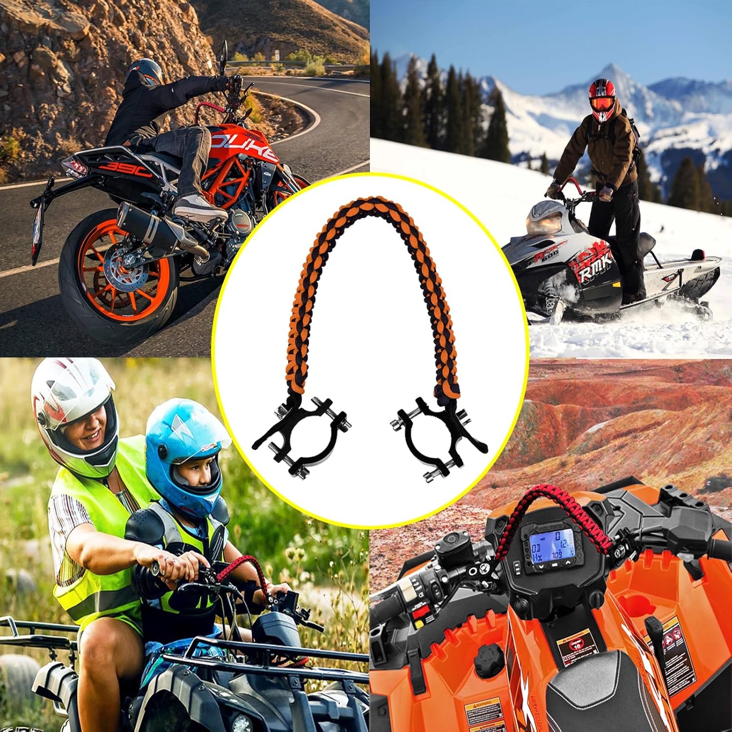 Xislet ATV Grab Strap Compatible with Polaris Sportsman Can Am Outlander Honda Foreman Motocycle Bike ATV Paracord Grip Handle for Kids Universal for 0.75-1.37 Inch Handlebars - Image 7