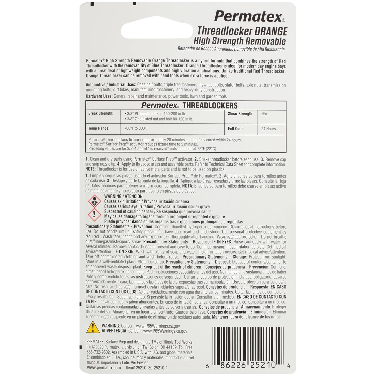 Permatex 25210 High Strength Removable Threadlocker Orange Liquid, 10 ml - Image 3