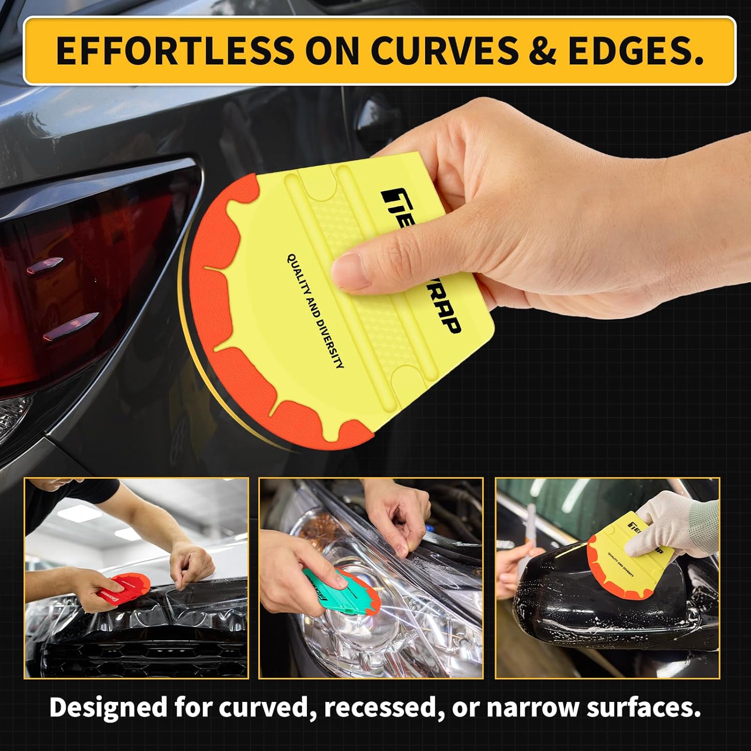TECKWRAP Felt Squeegee for Vinyl Wrap, Pro Car Wrap Tool Kit with 3 Hardness Levels (Soft/Medium/Hard),Fan-Shape, Premium Felt Edge (Yellow 40A / Green 50A / Red 60A) - Image 4
