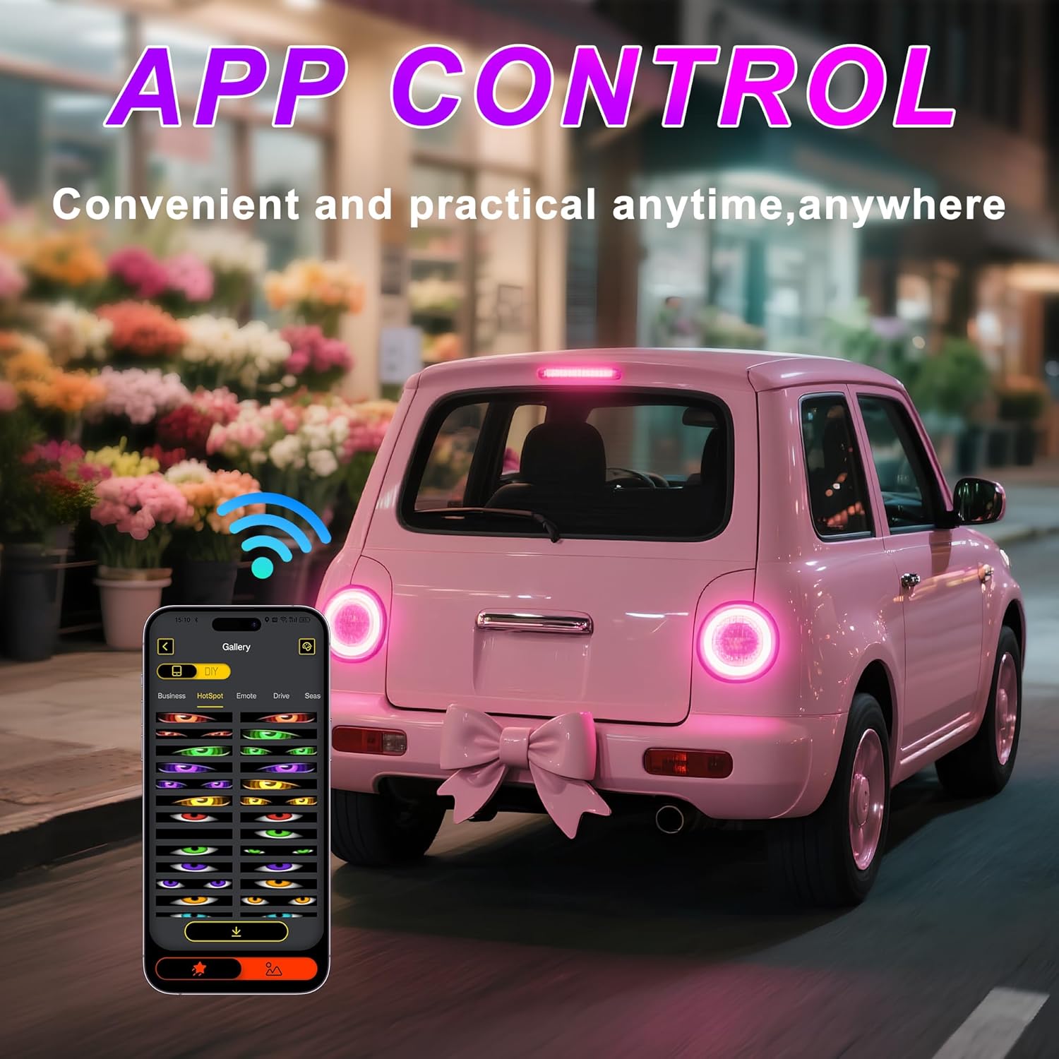 led Eyes for car Windshield-programmable led Sign,Devil Eyes Light for Windshield with Dynamic Patterns, APP/Remote Control, IP68 Waterproof, USB Powered for Cars/Trucks/RVs,1PCS (14.7"x3.6") - Image 3