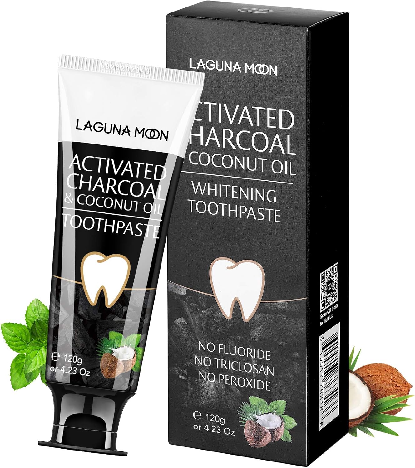 Lagunamoon Whitening Charcoal Toothpaste for Sensitive Teeth, Enamel Repair, Cavity Protection - Natural Toothpaste for Whitening, Removing Stains, Mint Flavor Freshen Breath Mint Gel - No Peroxide - Image 7