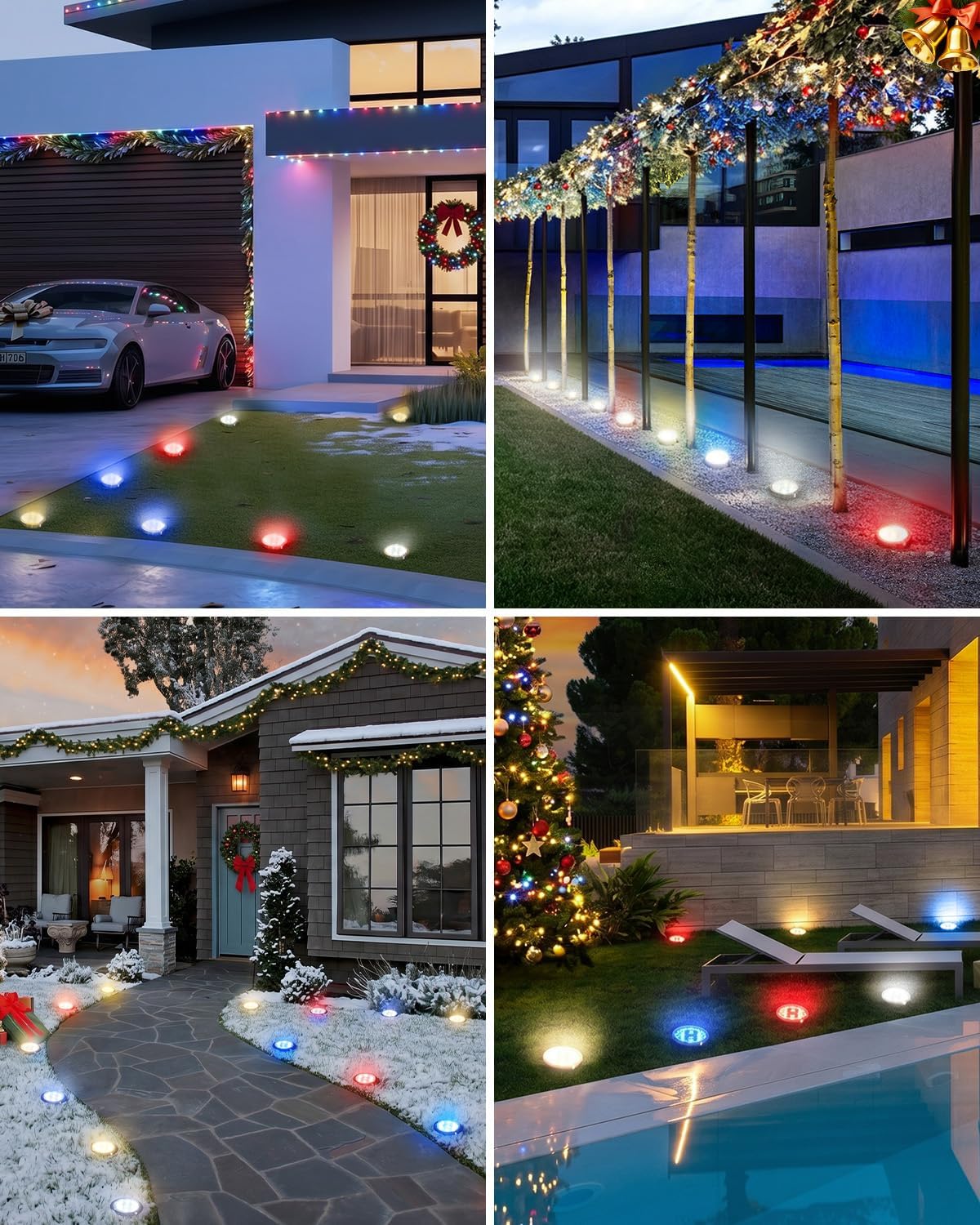 btfarm 16 Pack Solar Lights Outdoor, 8 LED Solar Ground Lights IP65 Waterproof Flat Solar Disc Light, Pathway Lights for Garden Patio Yard Christmas Decorations, Red+Blue+Cool White+Warm White - Image 6