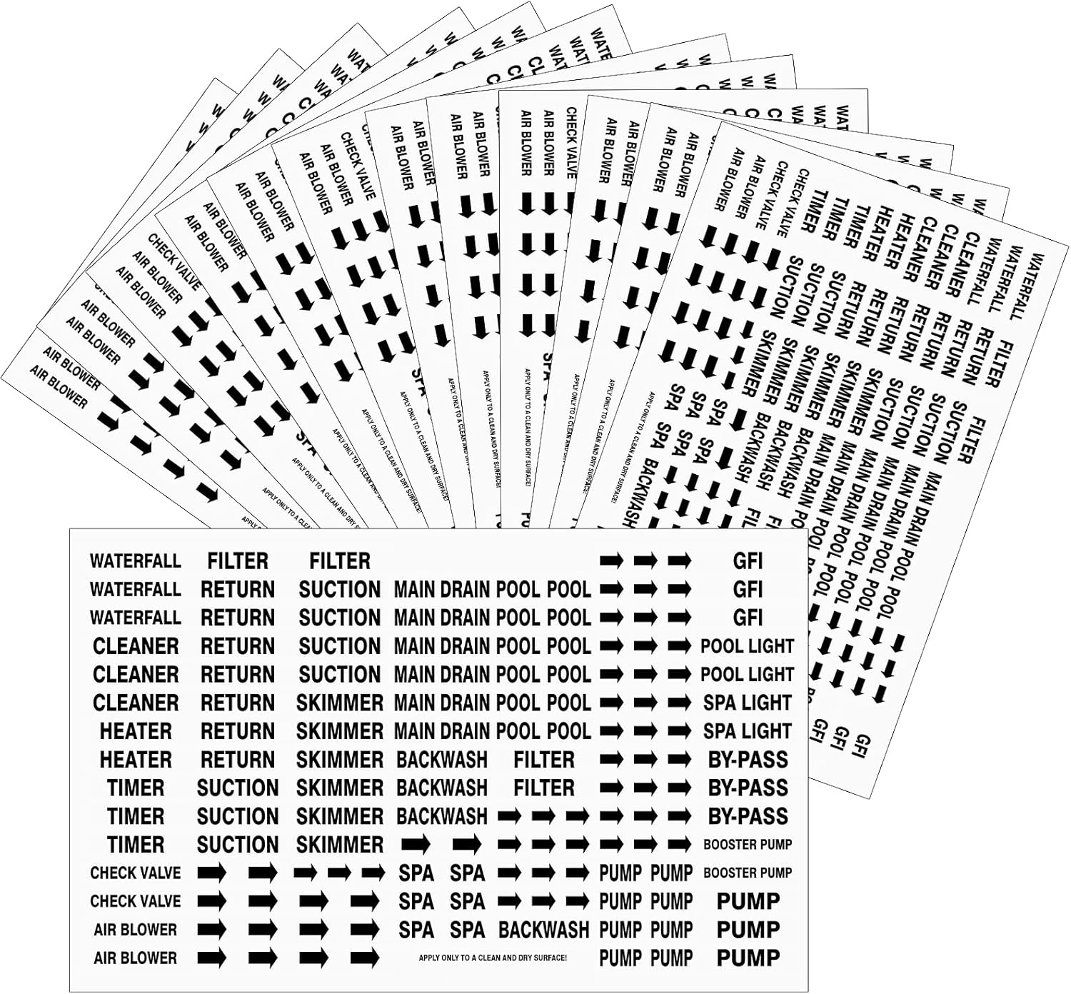 Jutom 2500 Pcs Pool Equipment Identification Labels Waterproof Sticker for Swimming Pool, Plumbing, and Piping, Easily Mark Different Equipment of Your System, 125 Adhesive Labels Each Sheet(White)