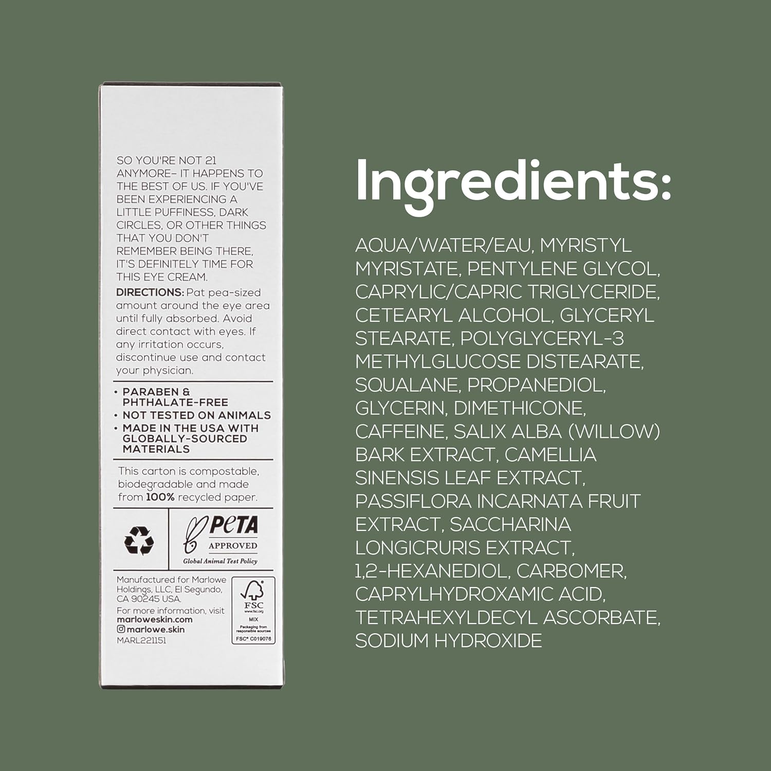 MARLOWE. Eye Cream for Dark Circles and Puffiness, 0.5 oz, Moisturizing, Revitalizing Men's Under Eye Skin Care, Brightens Skin, Clean, Vegan Formula, Vitamin C, Caffeine & Squalane, Fragrance Free - Image 7