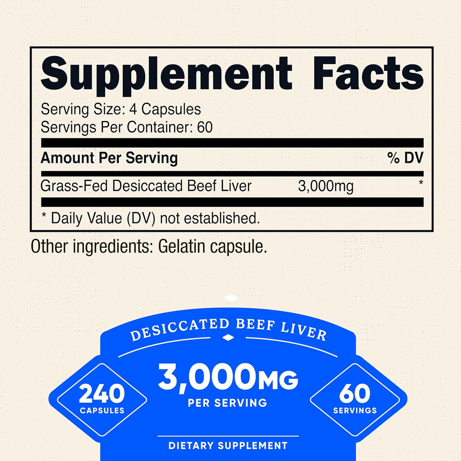 Nutricost Grass Fed Desiccated Beef Liver Capsules 3000mg Per Serv (750mg Per Cap), 240 Cap for 60 Servings - No Hormones, GMO and Gluten Free, Pasture-Raised, Free Range Beef - Image 2
