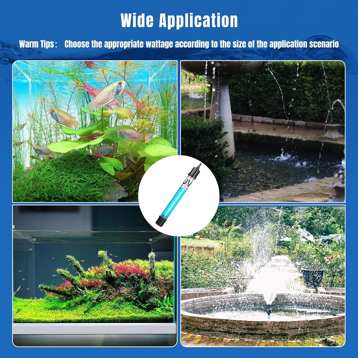 5W 6.9 Inch Aquarium UV Light for 10-55 Gallon Fish Tank Aquarium Light Green Clean Machine - Image 3