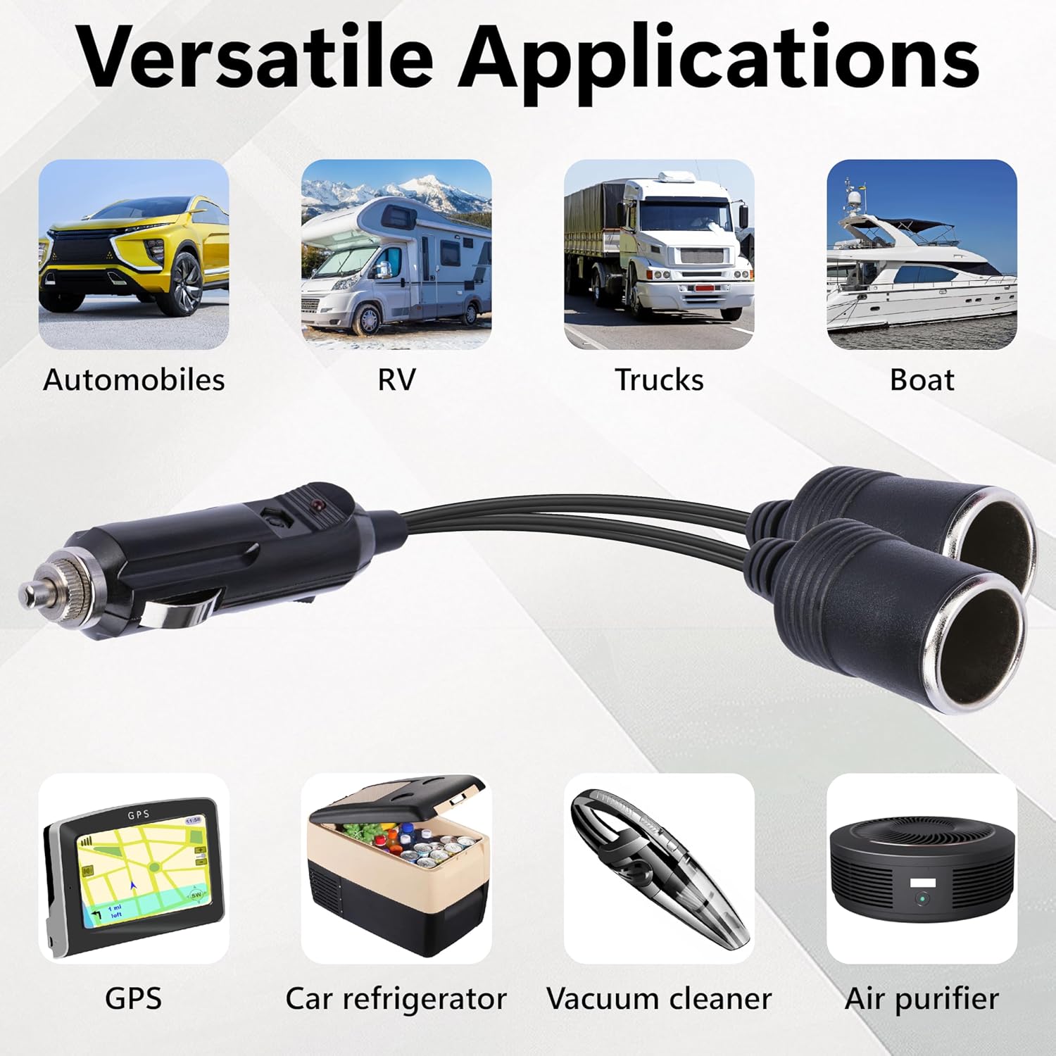 12V Double Cigarette Lighter Adapter, 1 to 2 Car Cigarette Lighters Splitter 2 Socket, 18AWG Dual Cigarettes Lighter Extension Cord with 15A Fuse, Car Charger Splitter - Image 7